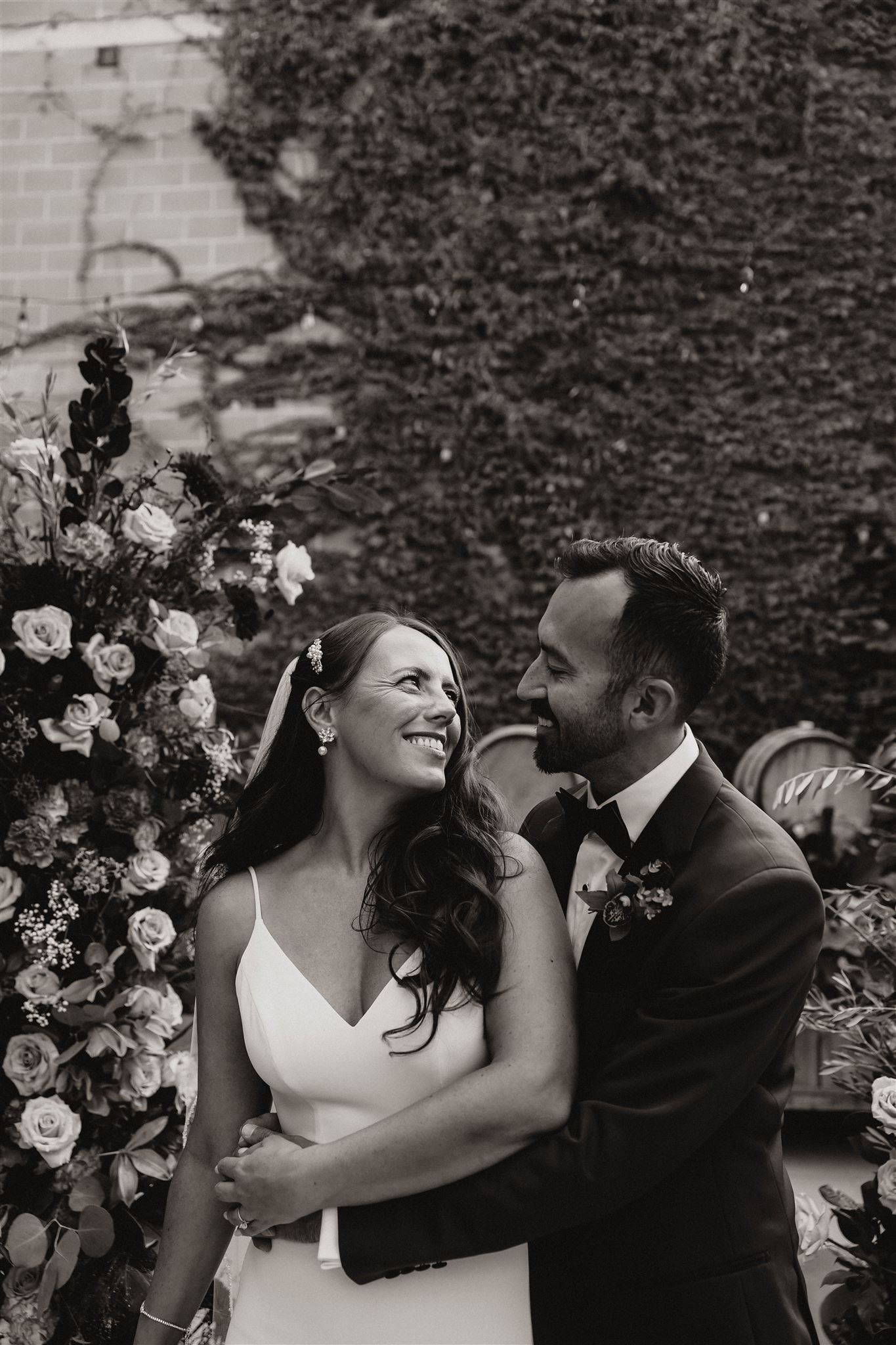 black and white bride and groom portrait at fall wedding in colorado 