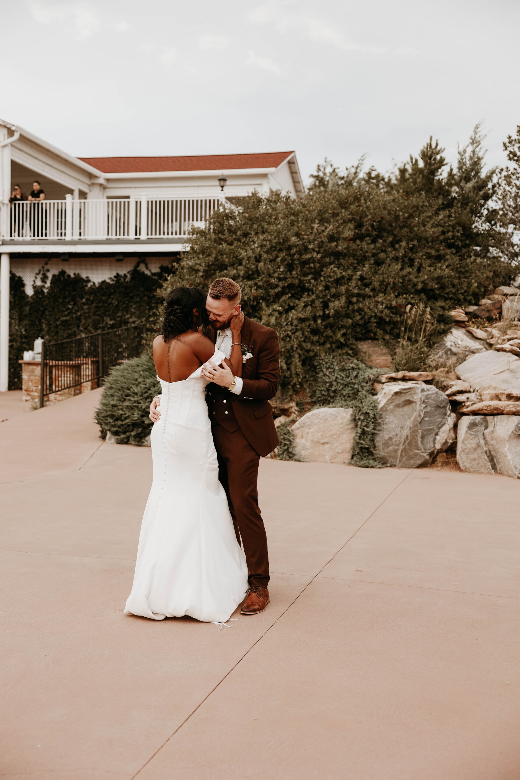 bridal couple first dance at outdoor wedding in Colorado