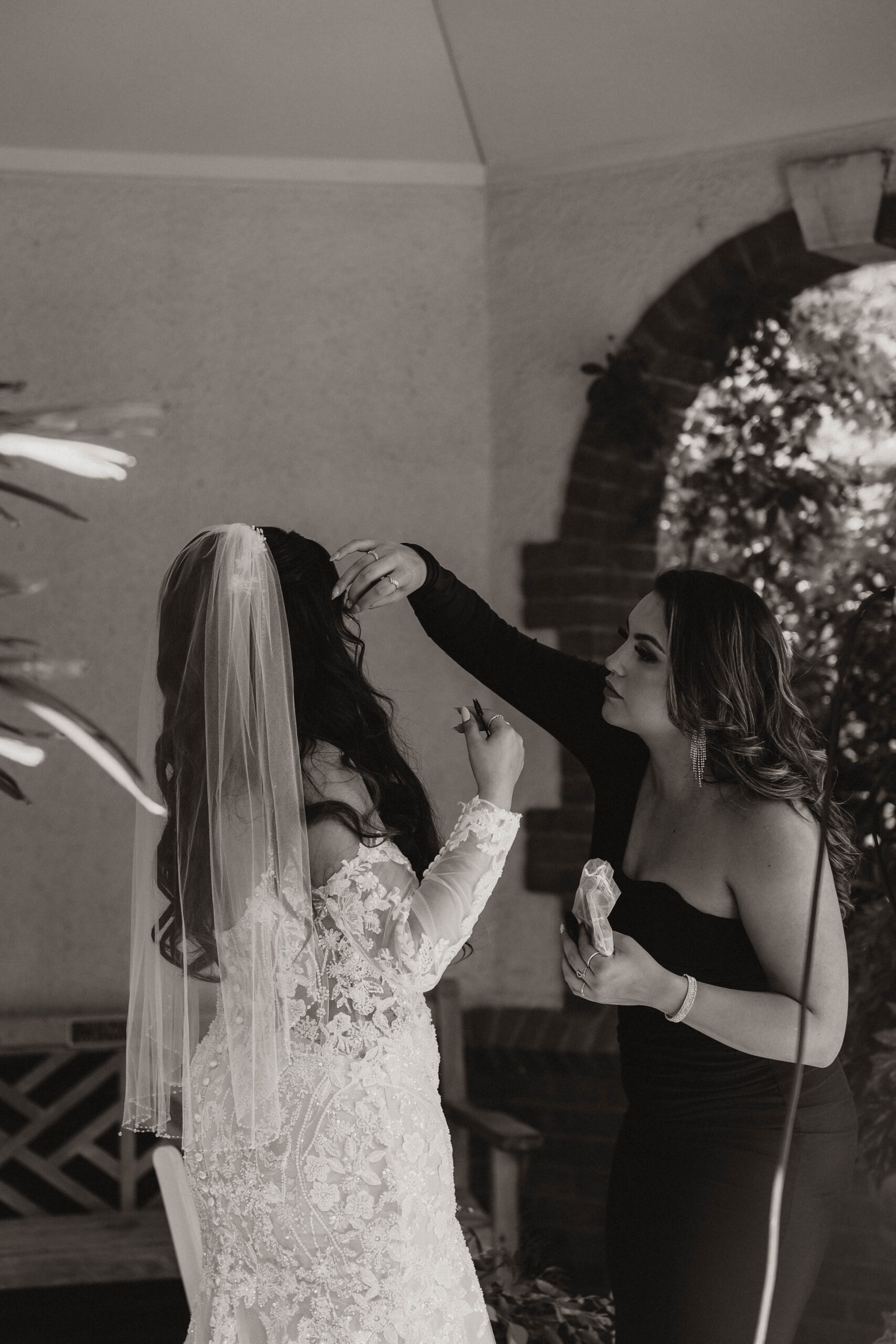 bride getting her hair fixed