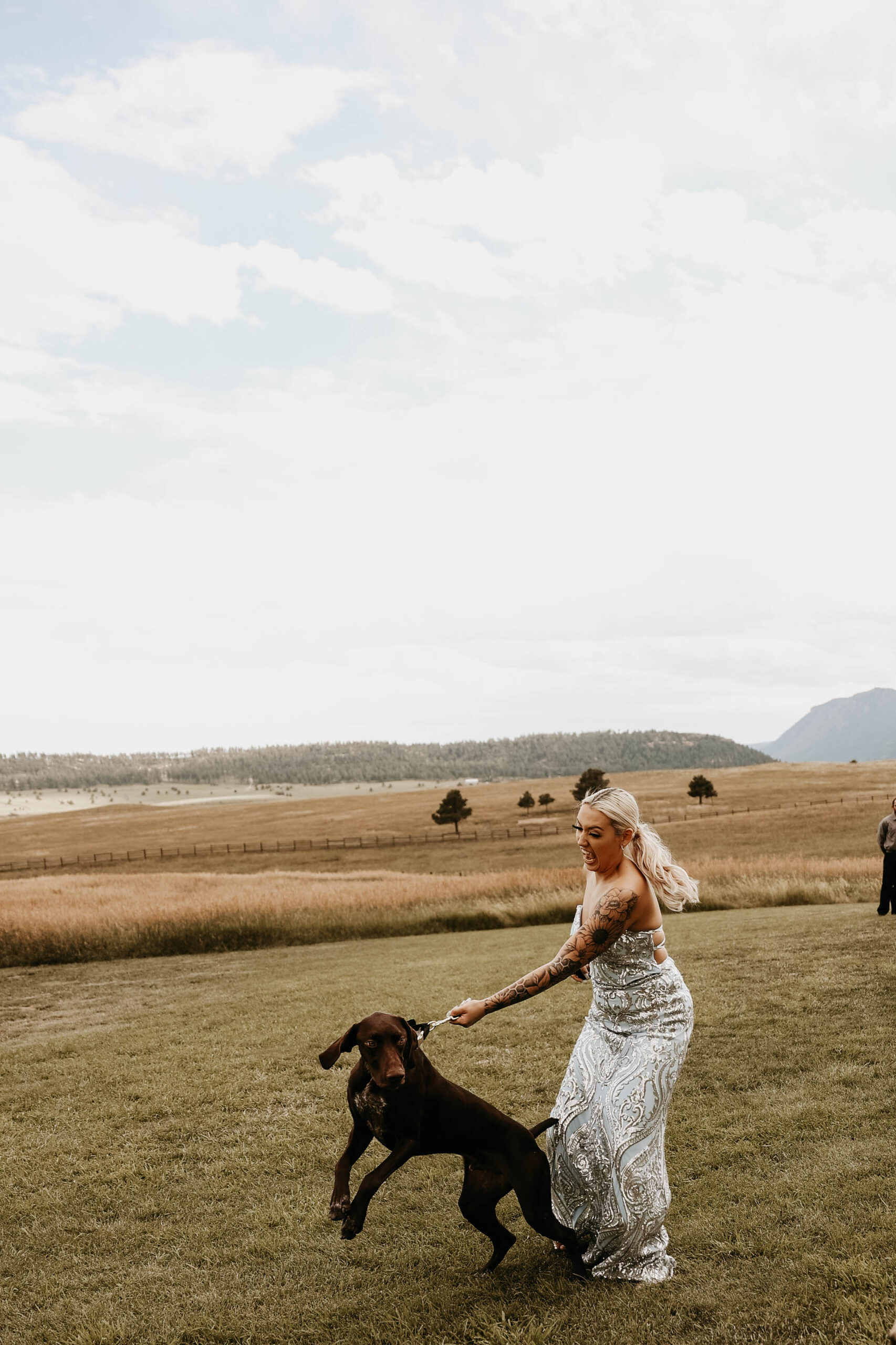 wedding guest walking dog down the aisle 