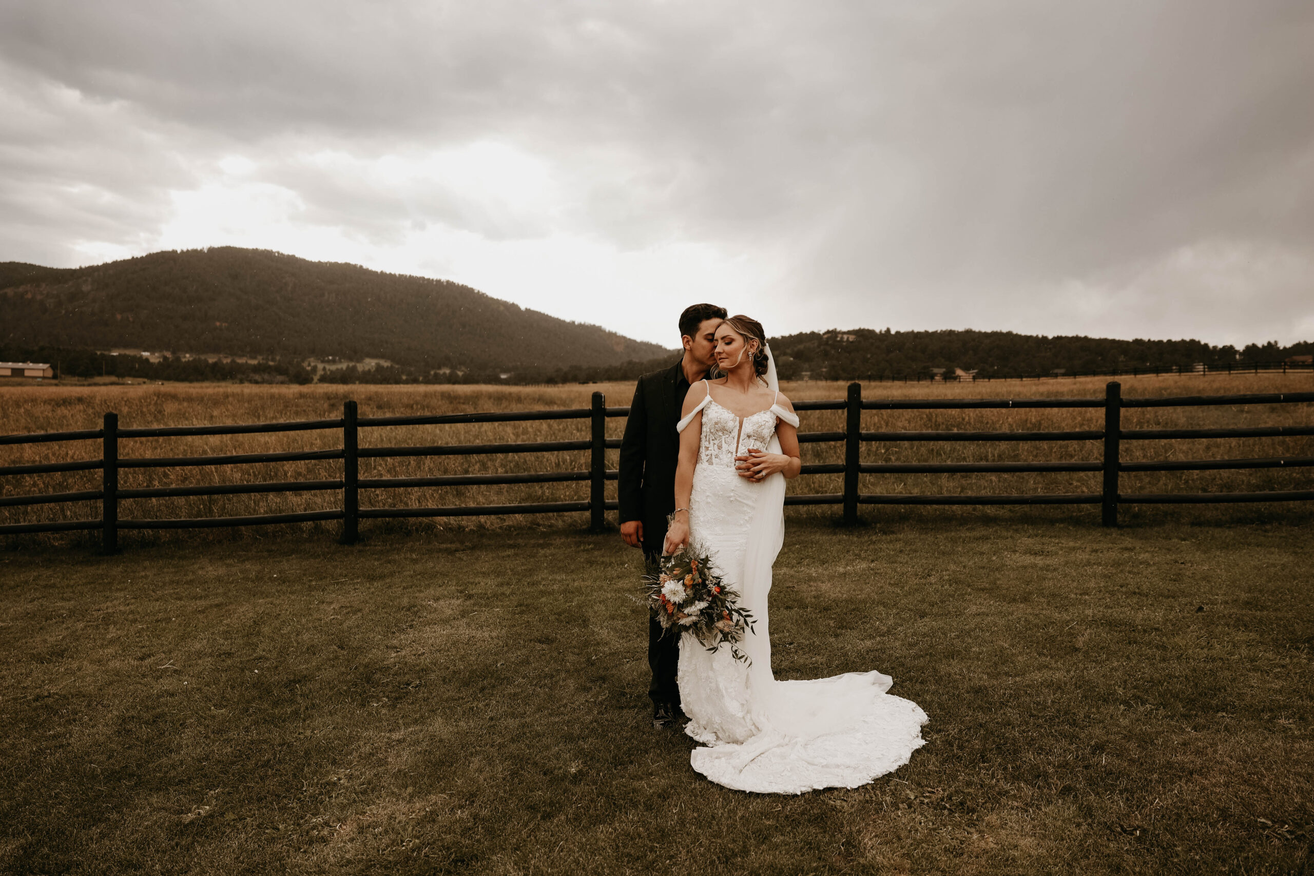 bridal couple portrait at Spruce Mountain Ranch Wedding 