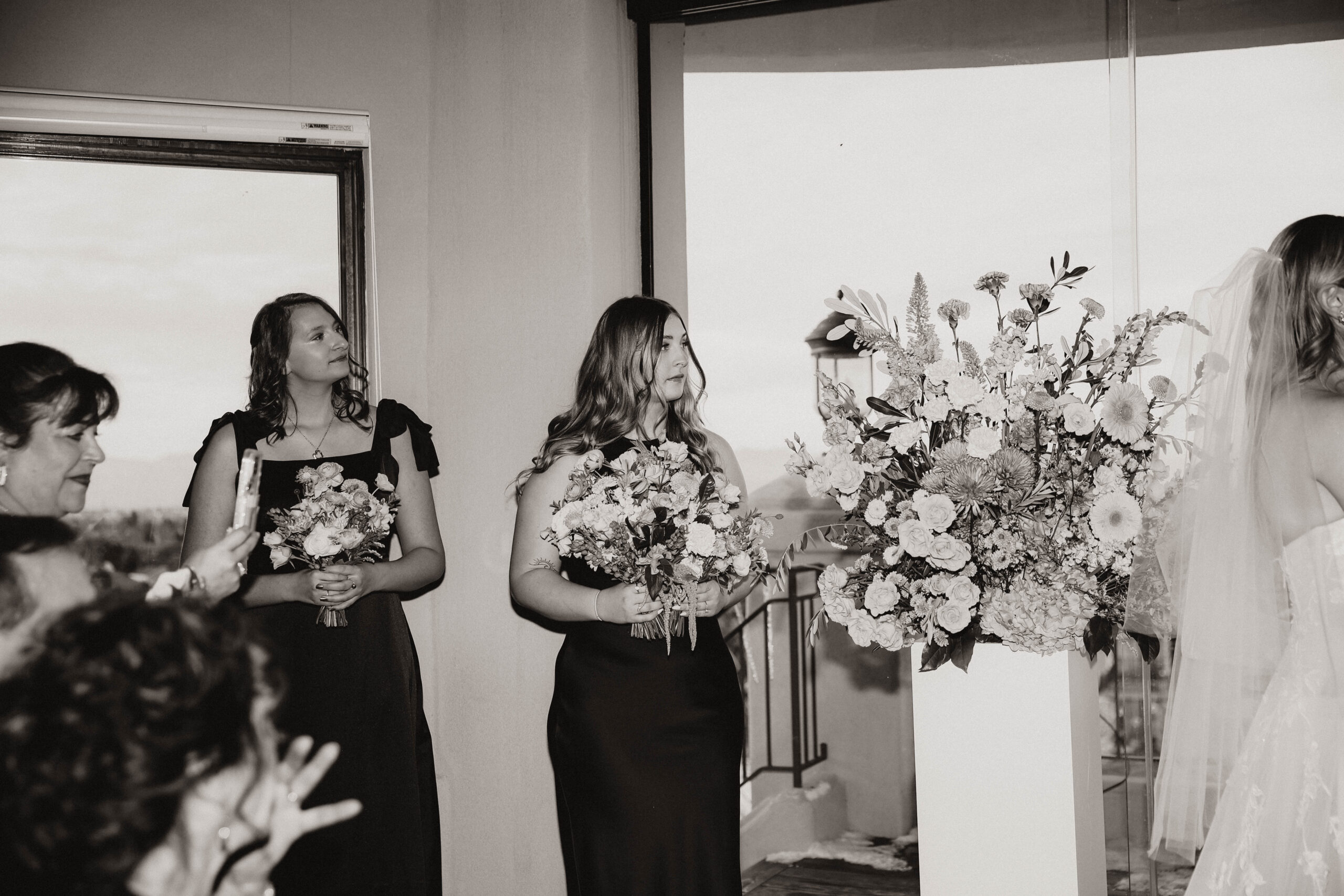 bridesmaids during Colorado micro wedding ceremony