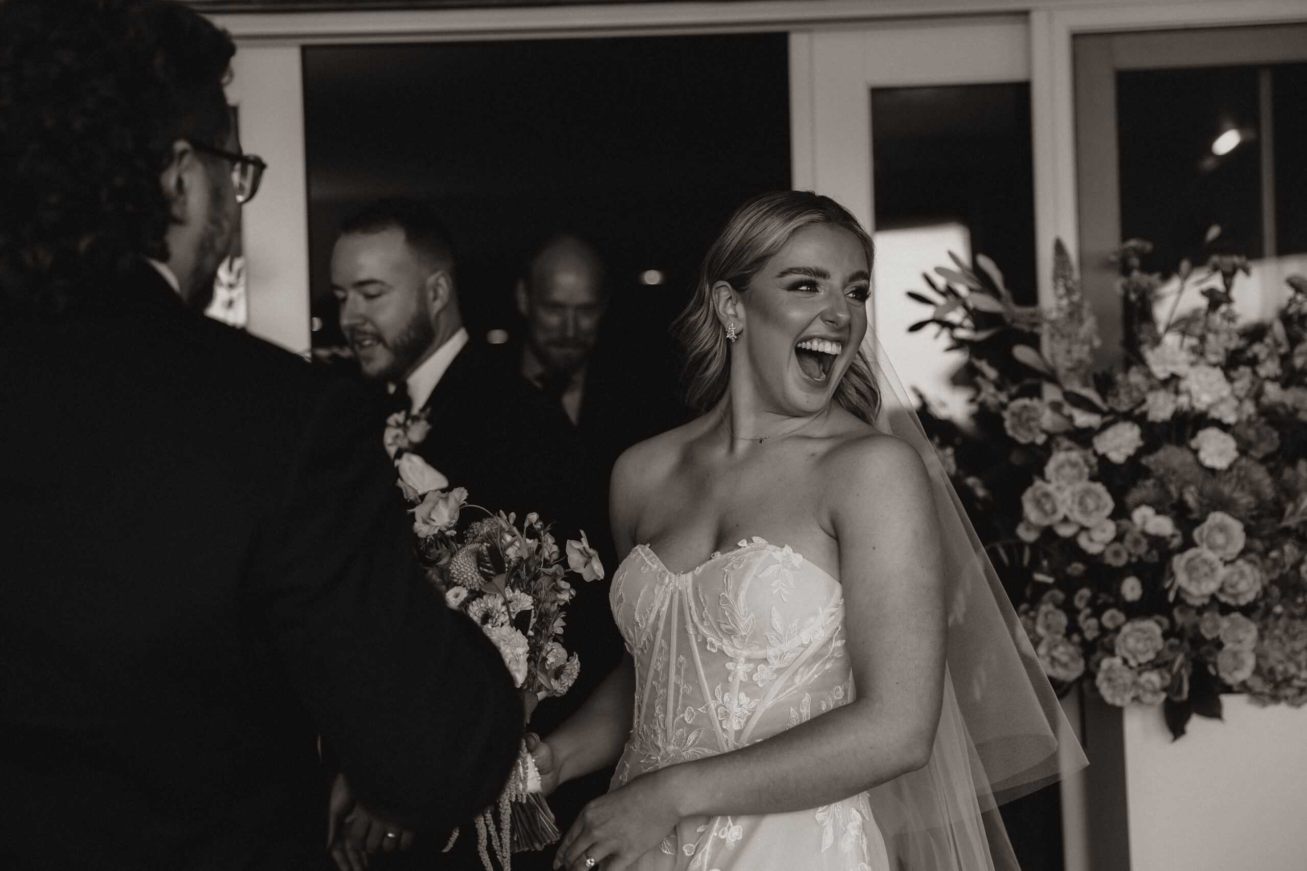 candid of bride making an excited face 