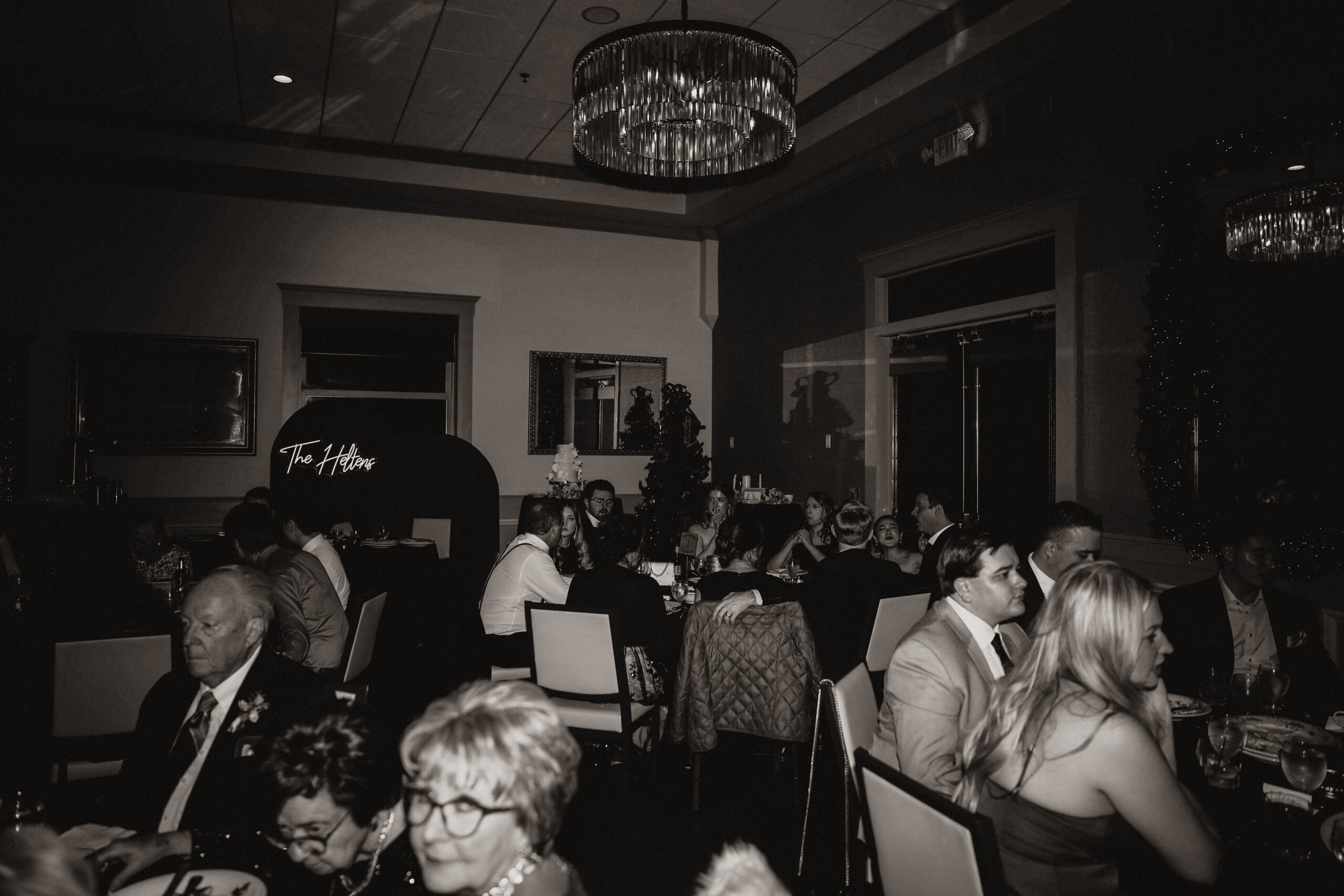 black and white of wedding reception environment 