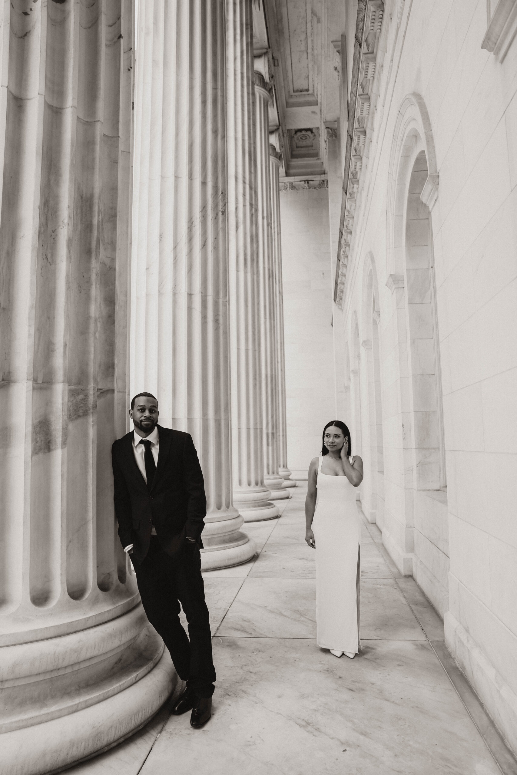 newly engaged couple portrait at the courthouse in Denver