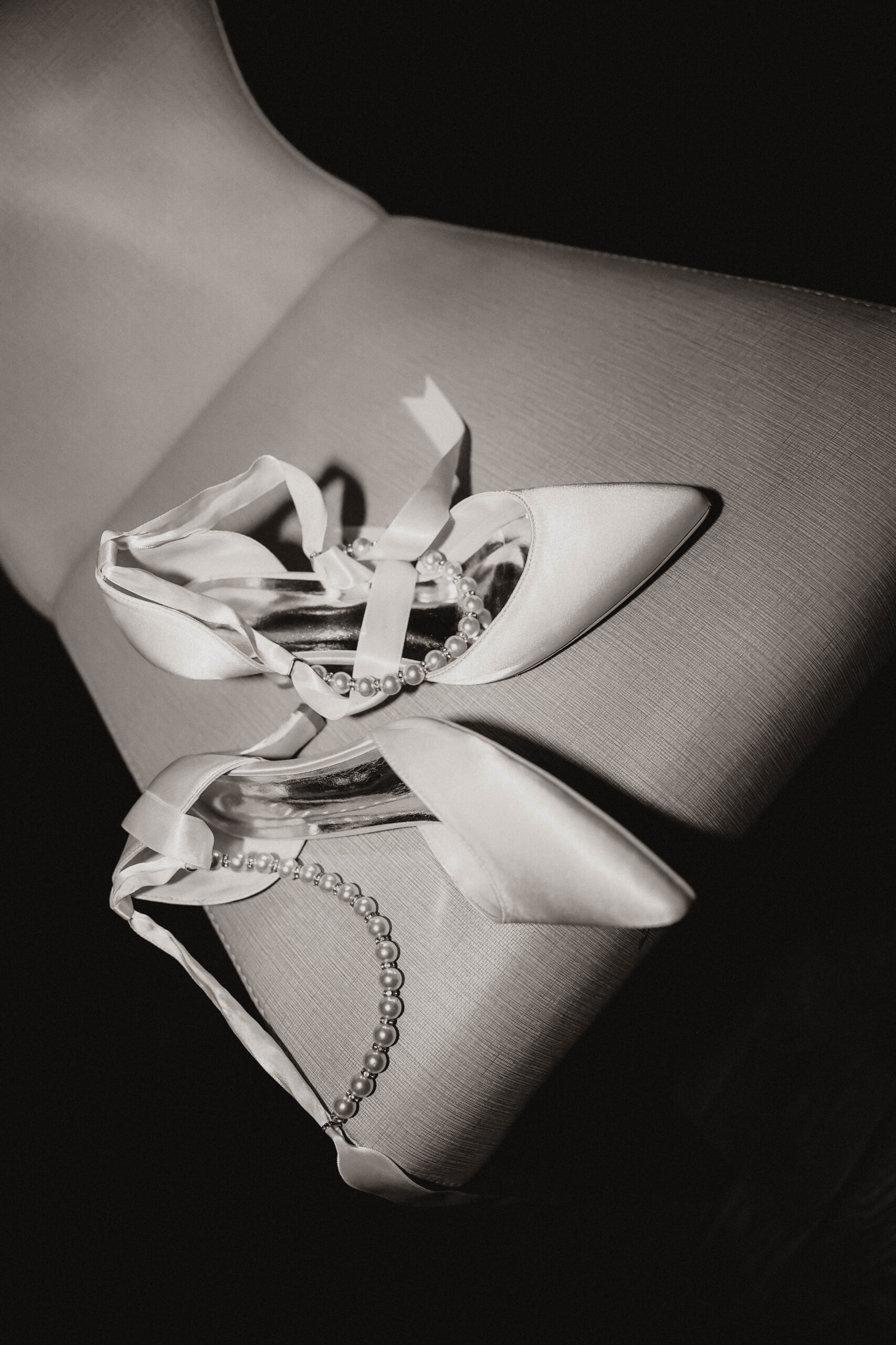 bride's shoes on a chair 