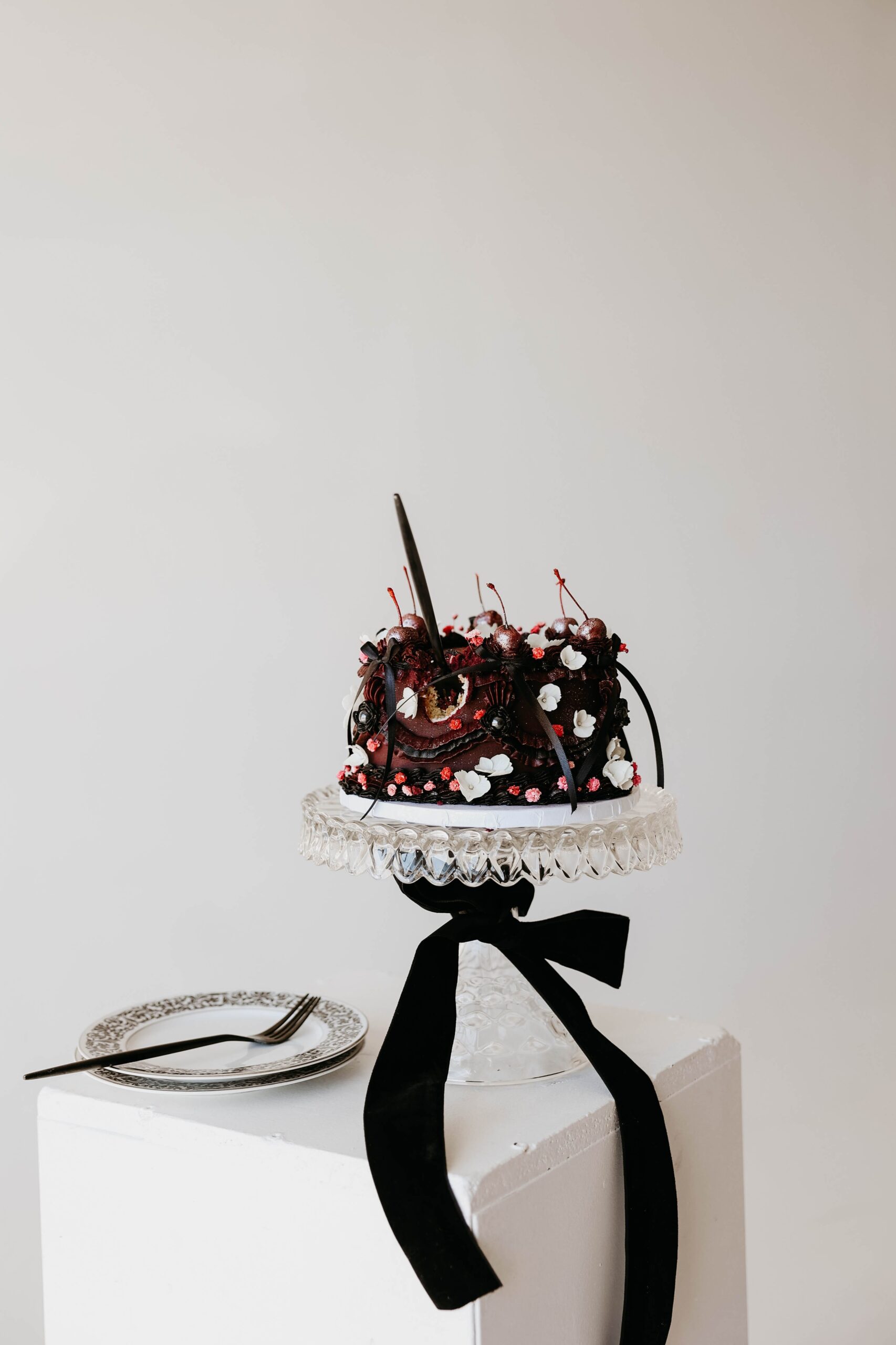 chocolate wedding cake on a standing 