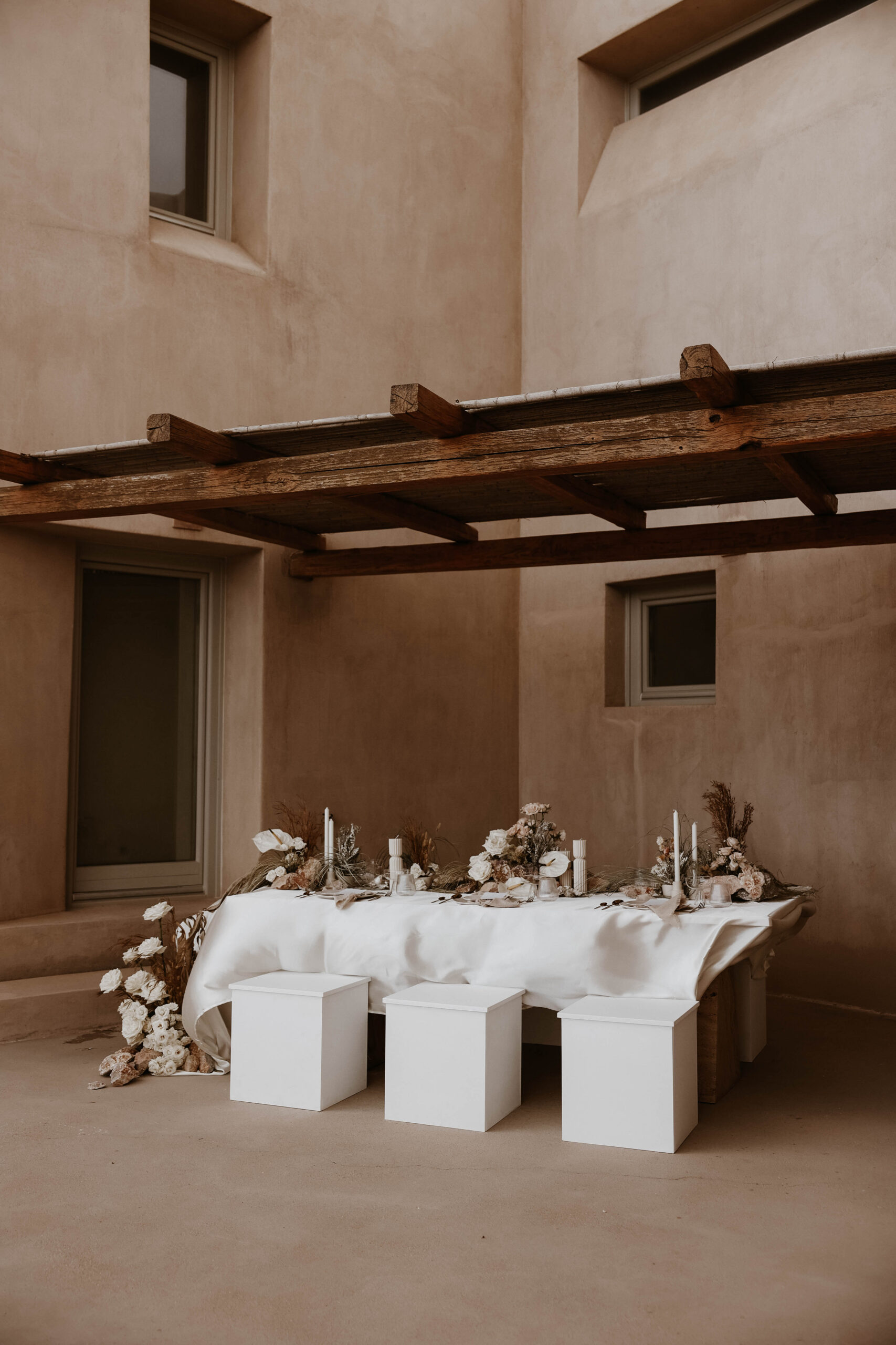 the reception table at a villa for a Santorini Greece elopement