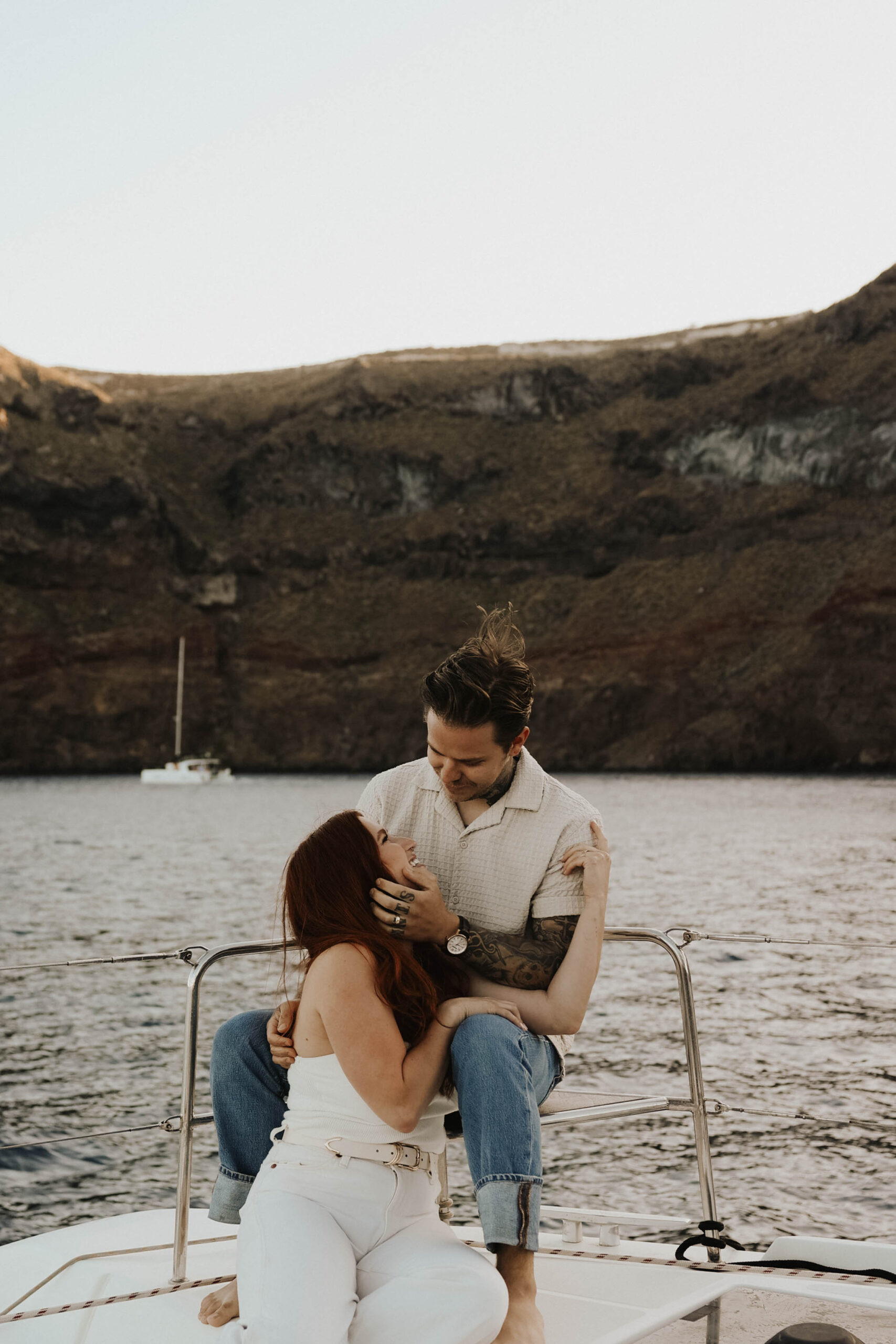 a couples session on a boat in Greece 