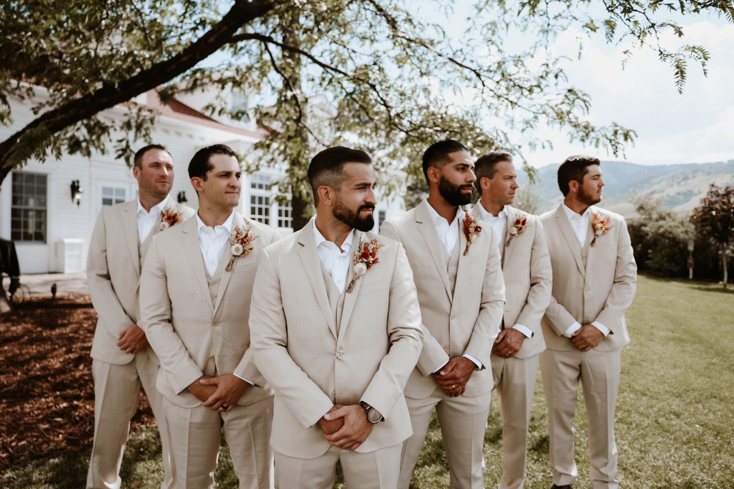 groom and groomsmen portrait for manor house wedding