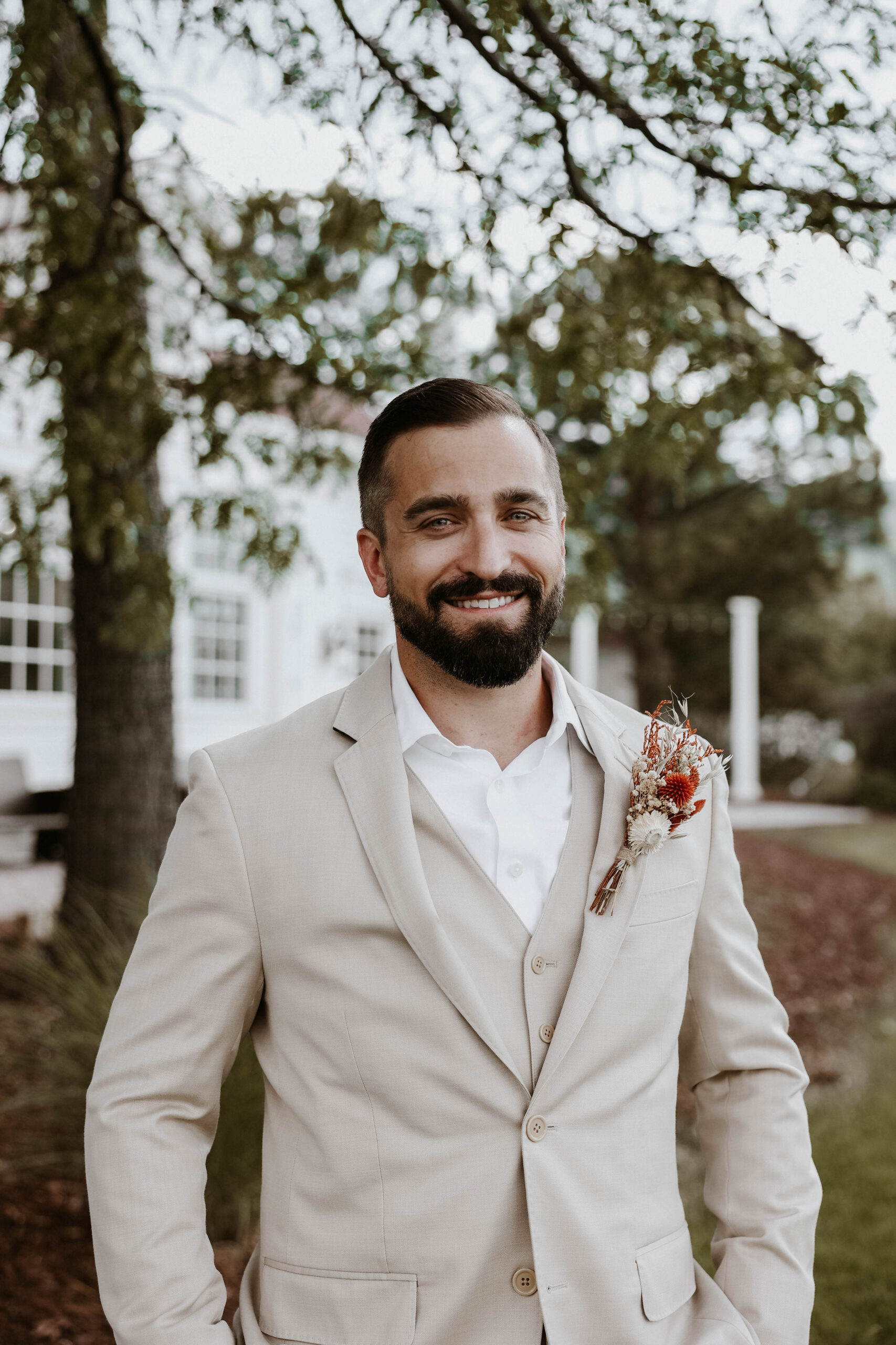 groom portrait for manor house wedding