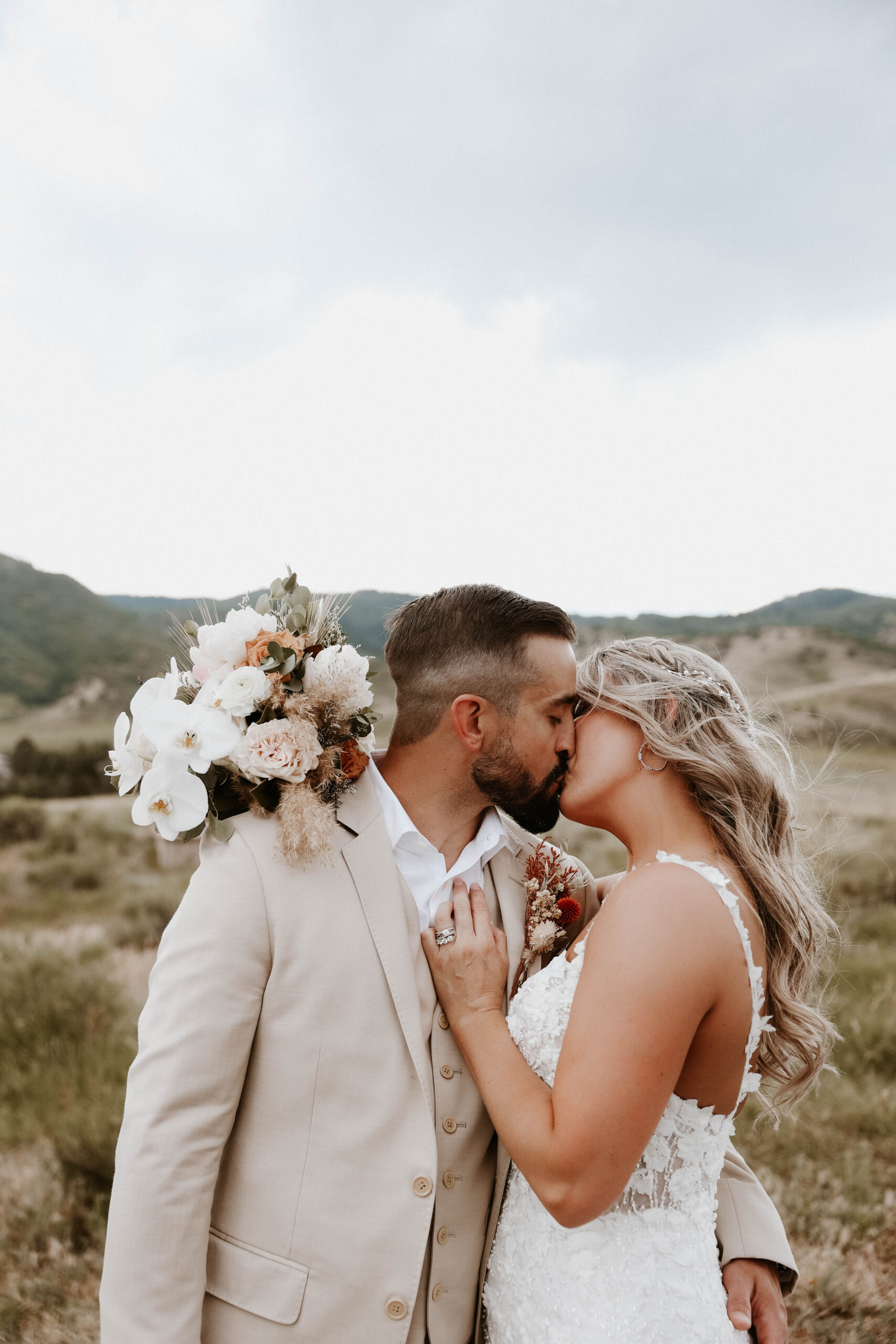 bride and groom portrait outside for manor house wedding