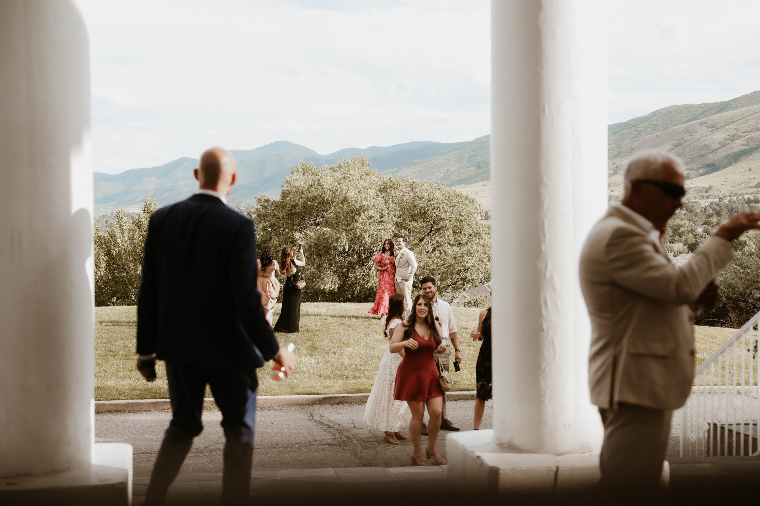 manor house wedding guests going to the reception