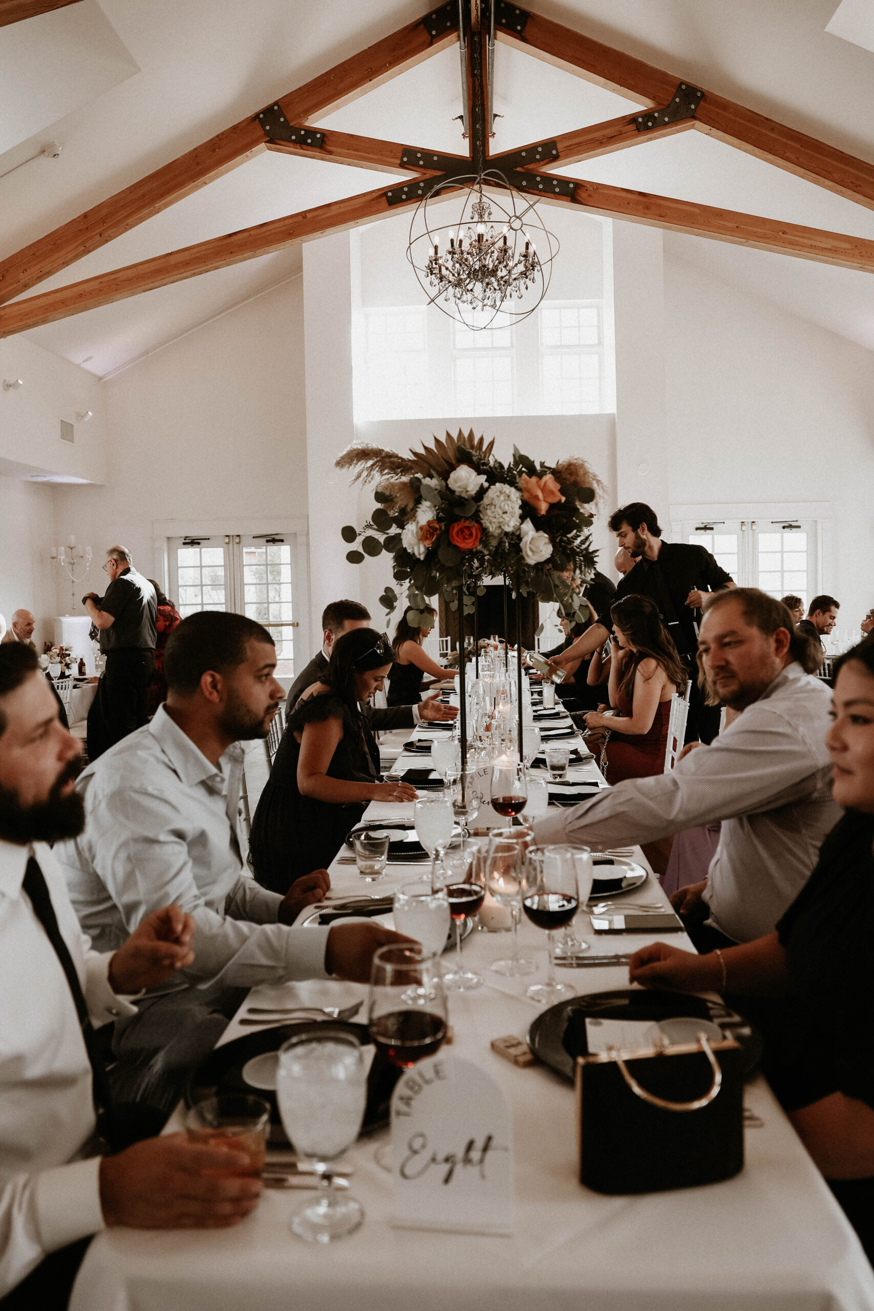 manor house wedding guests at the reception tables 