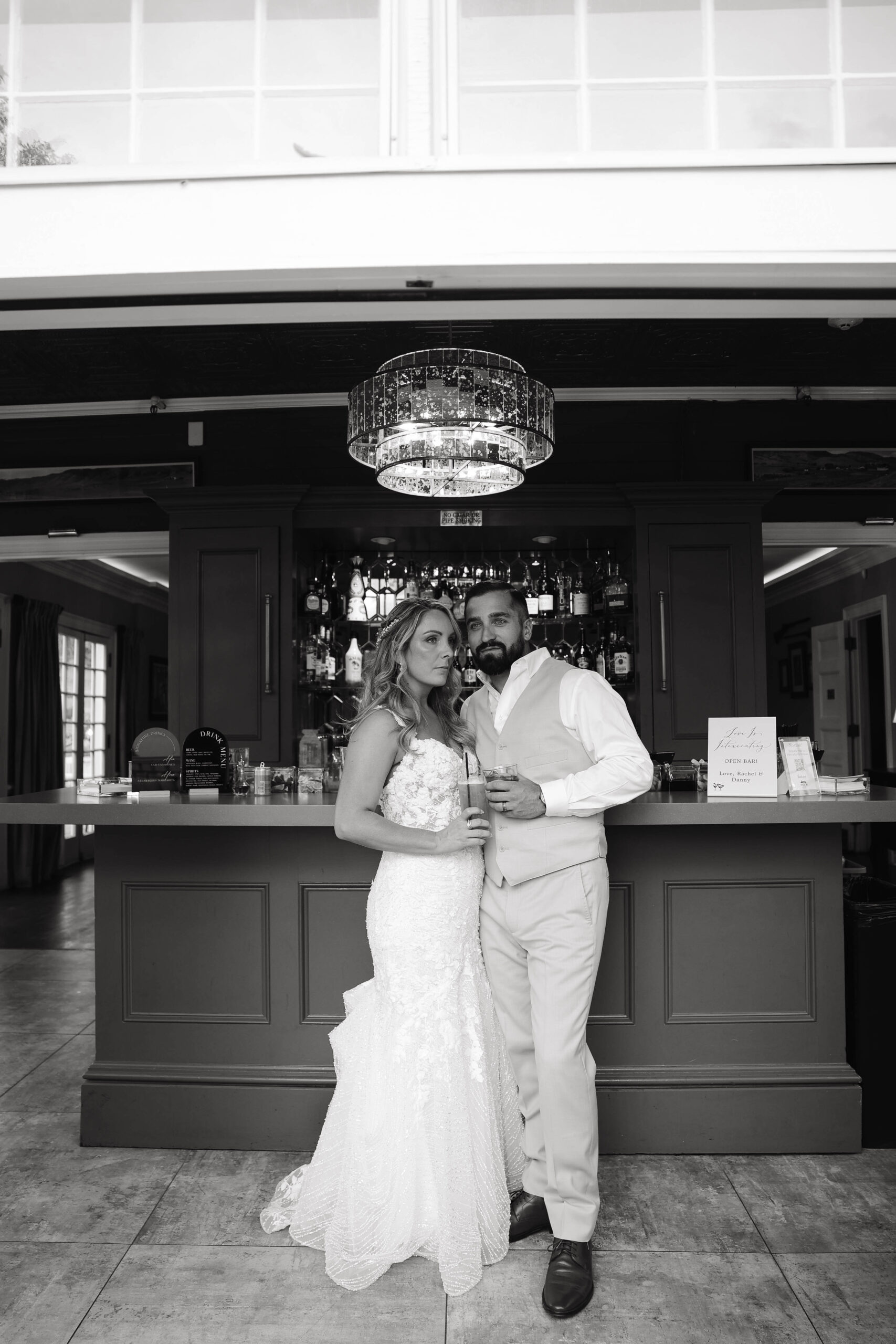 bride and groom portrait at the bar 