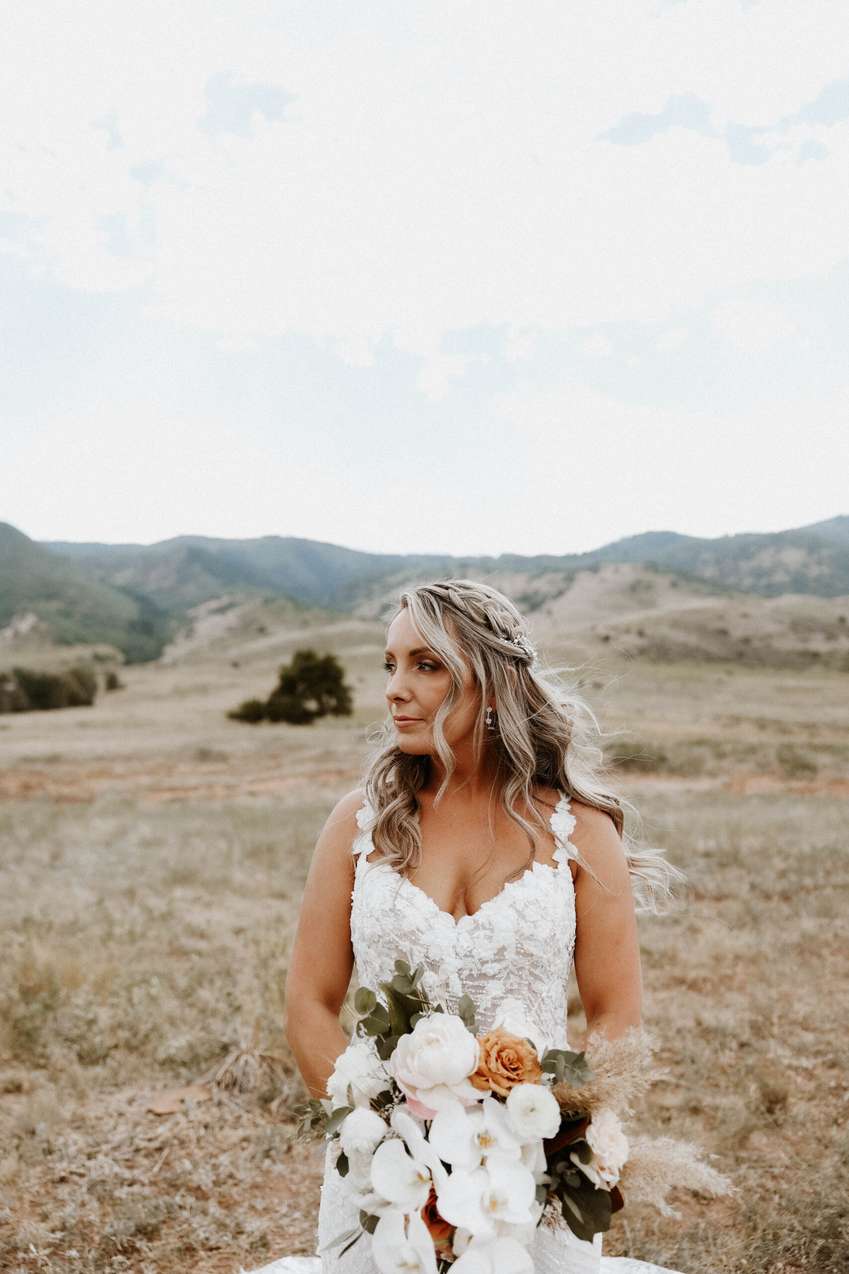 bridal portrait with mountains in the background 