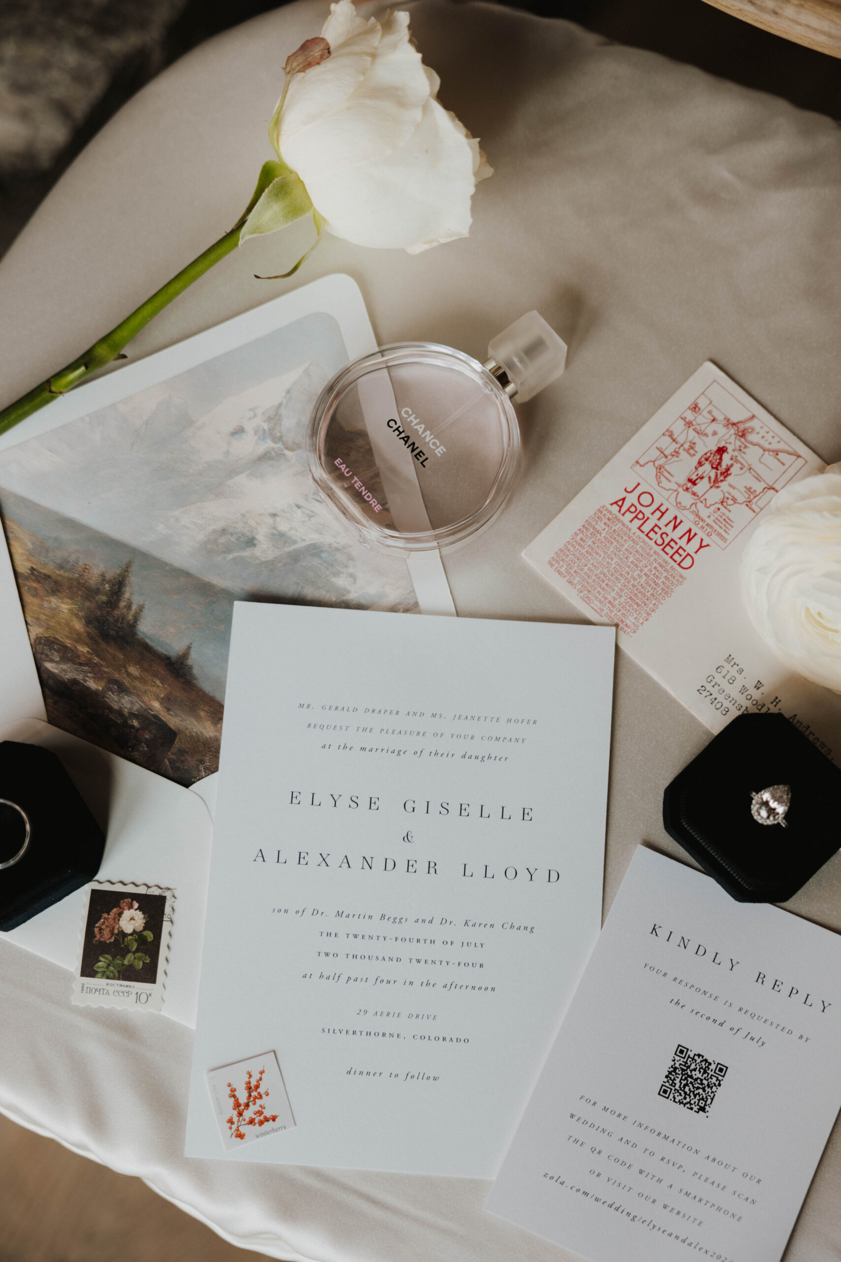 Colorado micro wedding detail flat lay