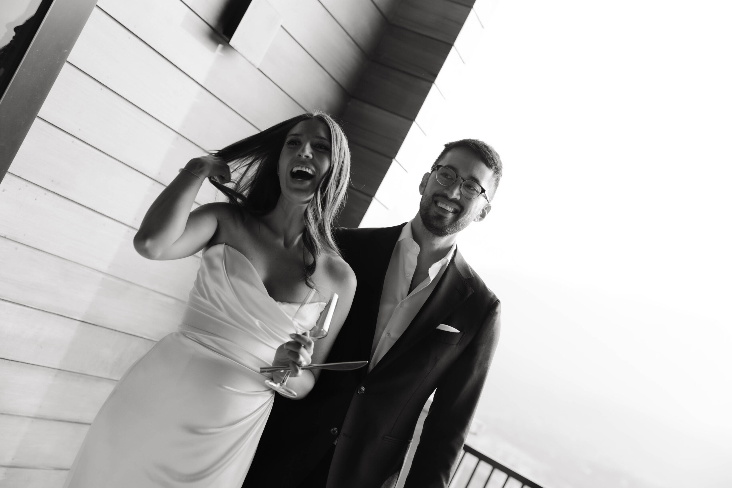 candid moment of bride and groom at their Colorado micro wedding reception