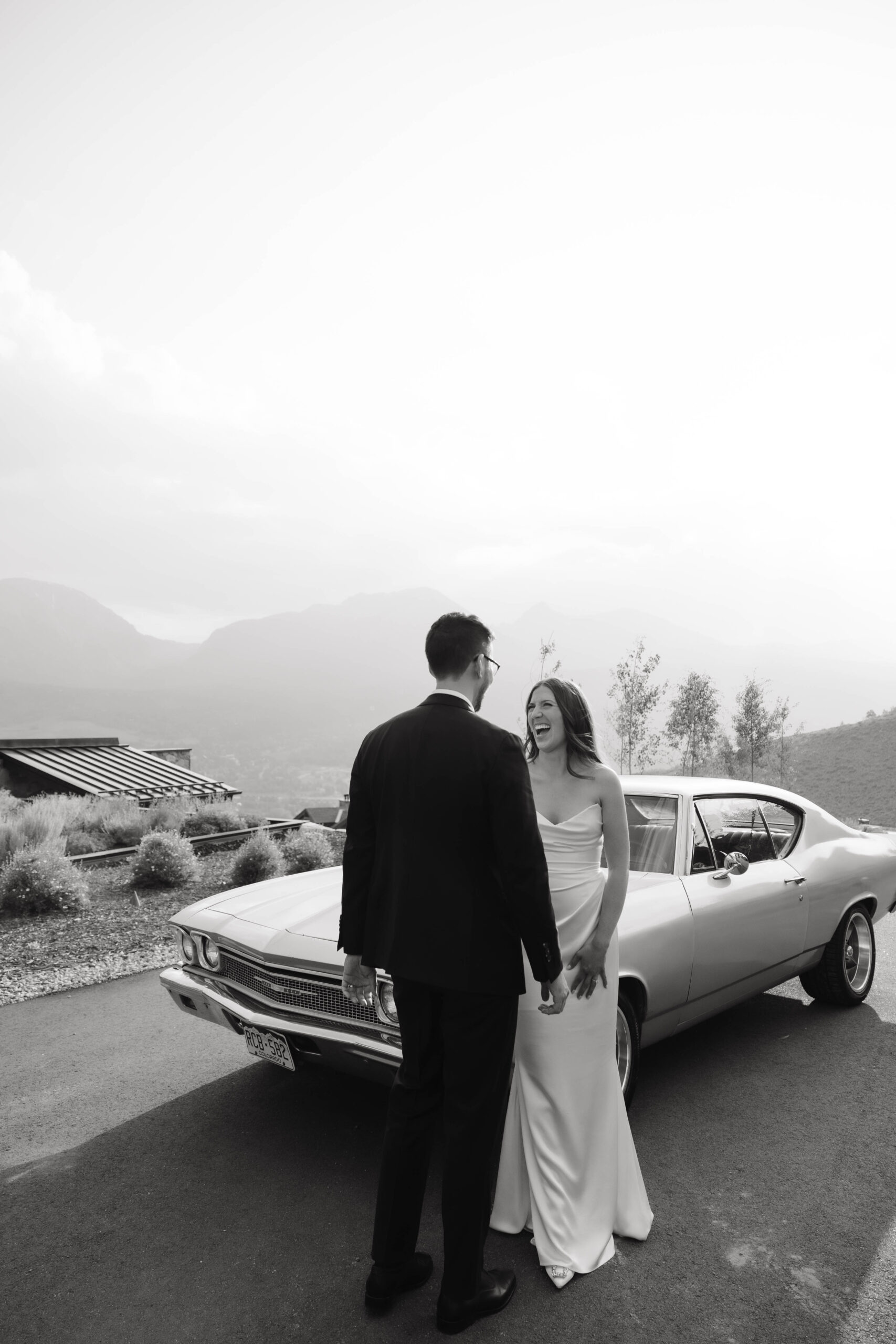 bridal portraits with a vintage car