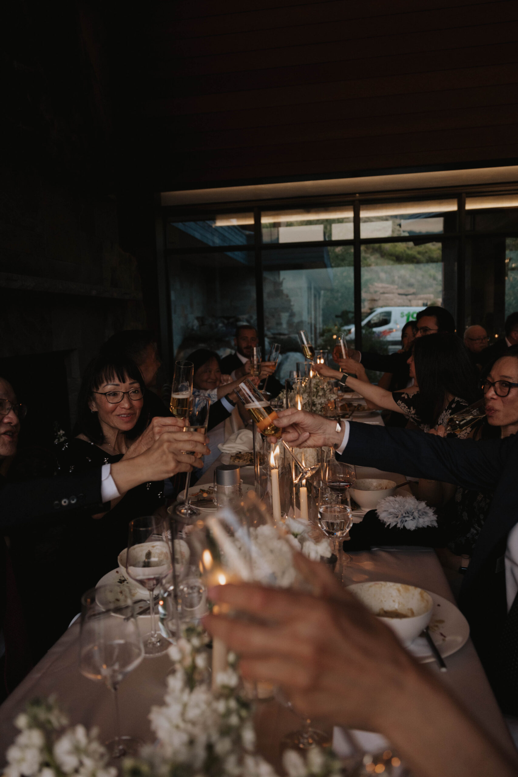 an intimate wedding reception toast at a Colorado micro wedding