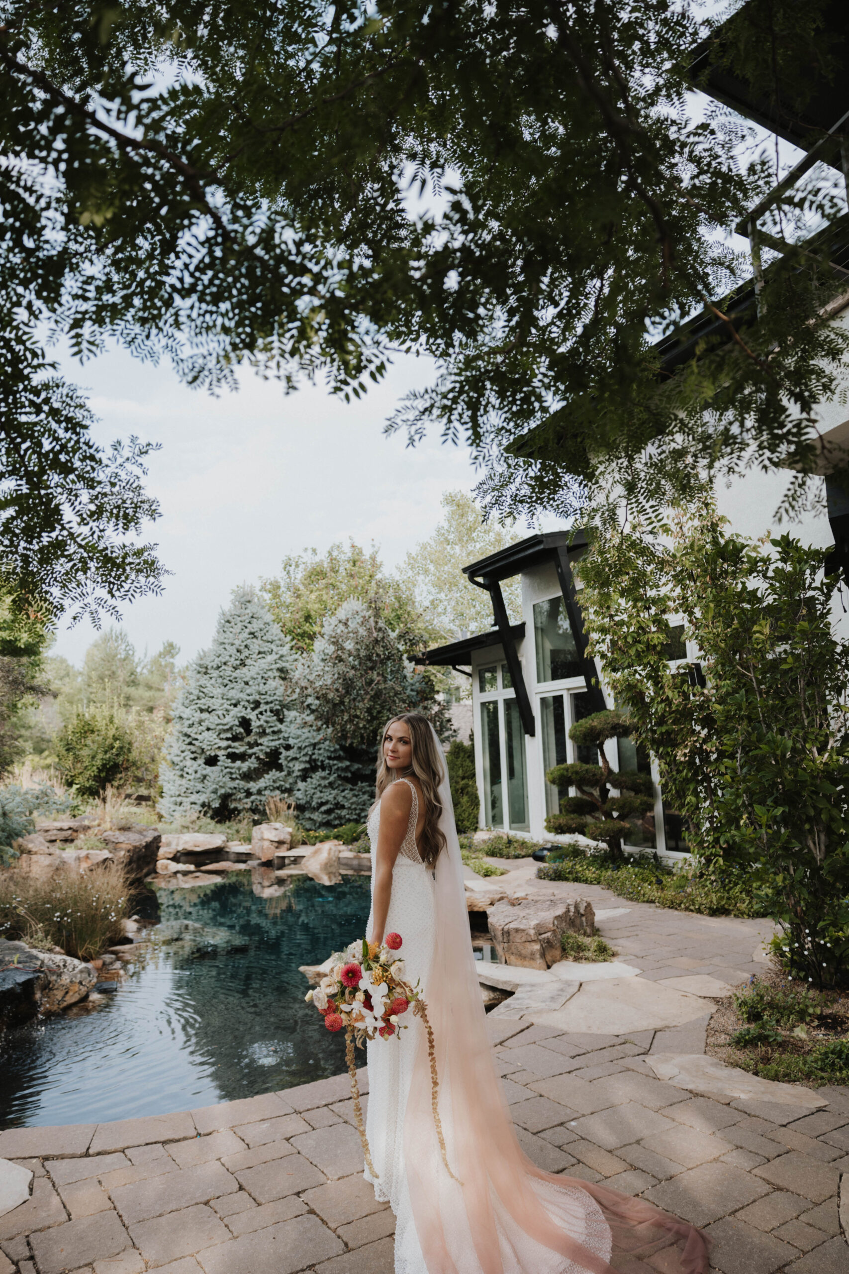 bridal portrait by the pool 