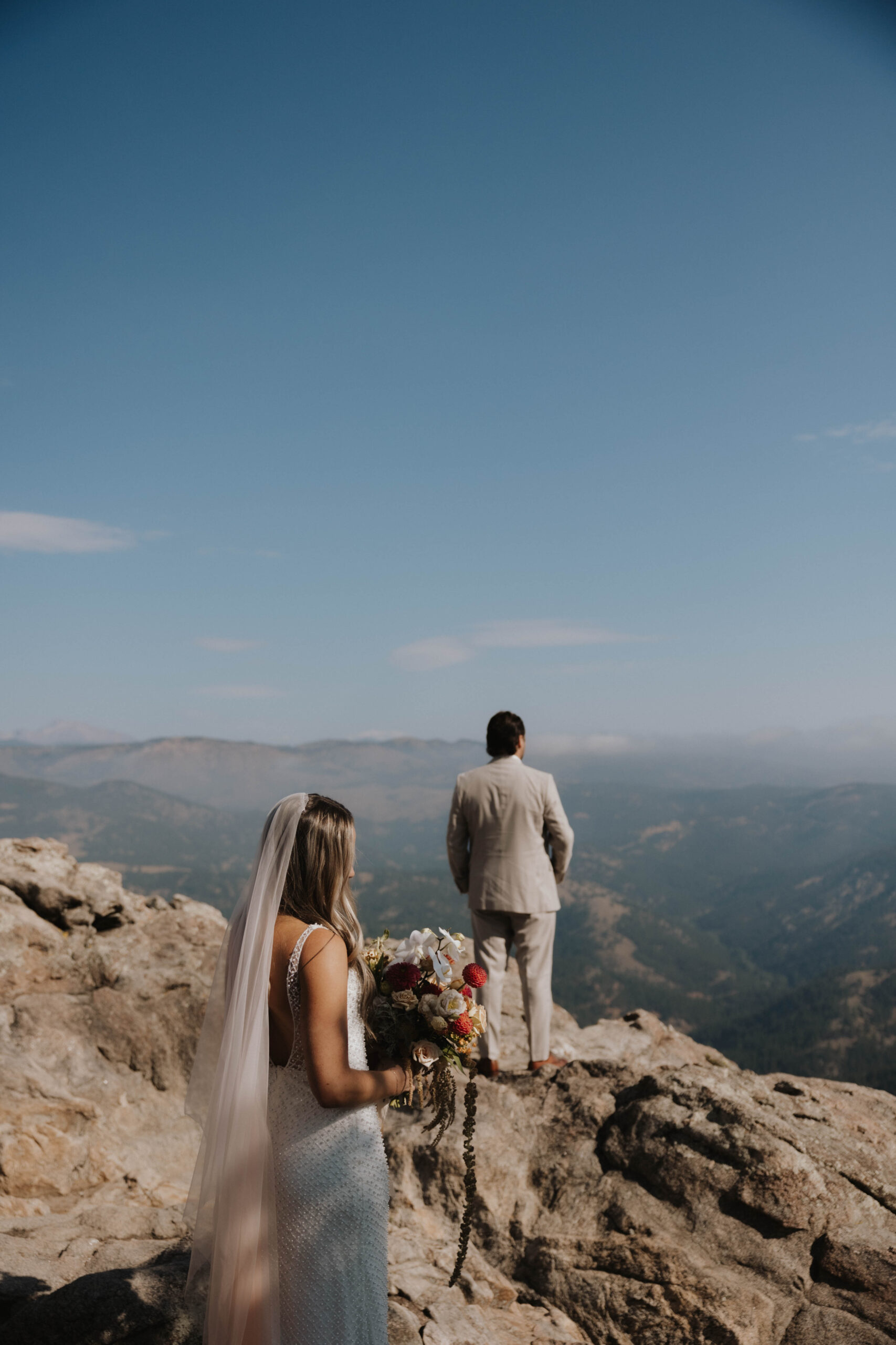 bride and groom first look before Boulder Colorado wedding