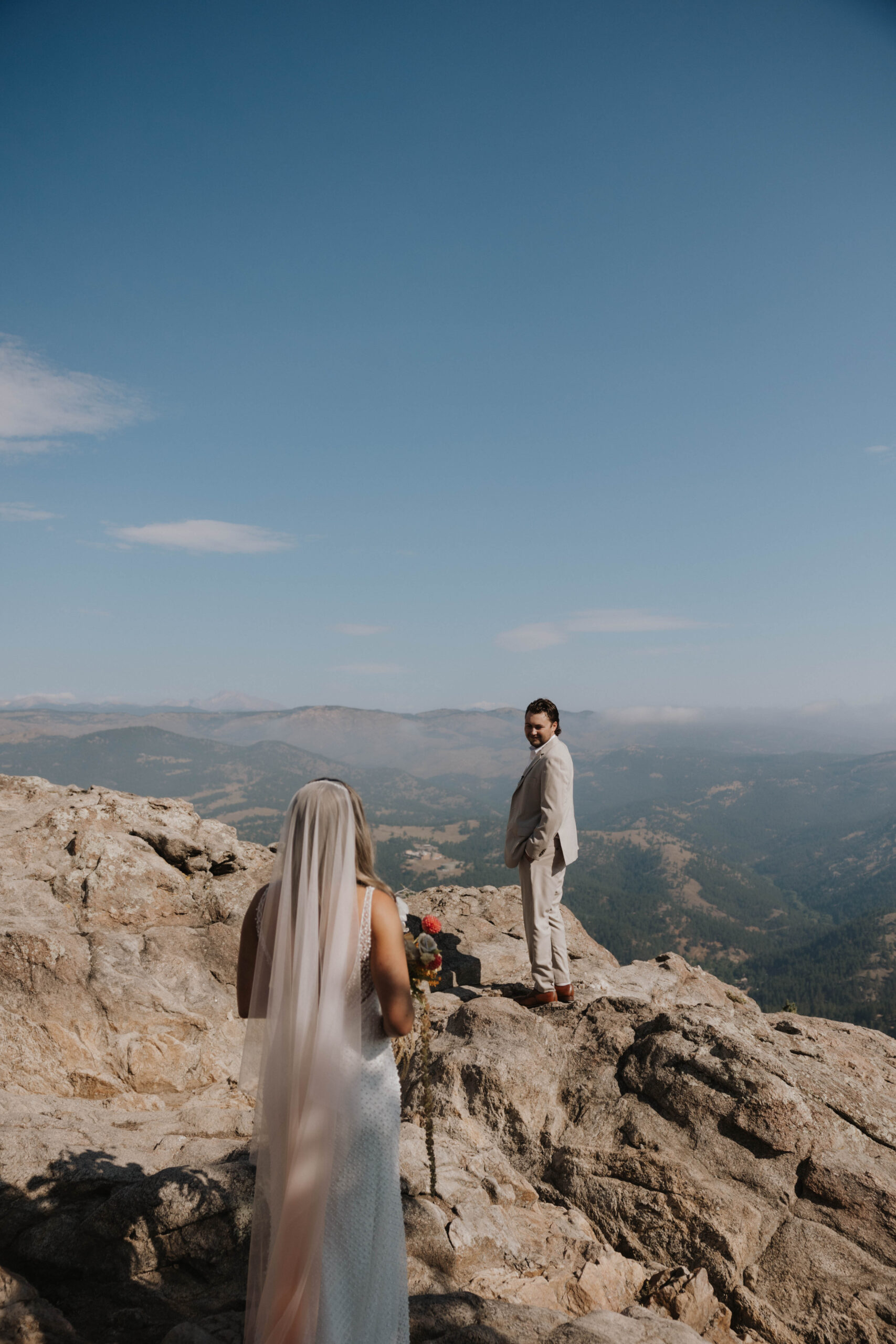 the groom turning around to see his bride