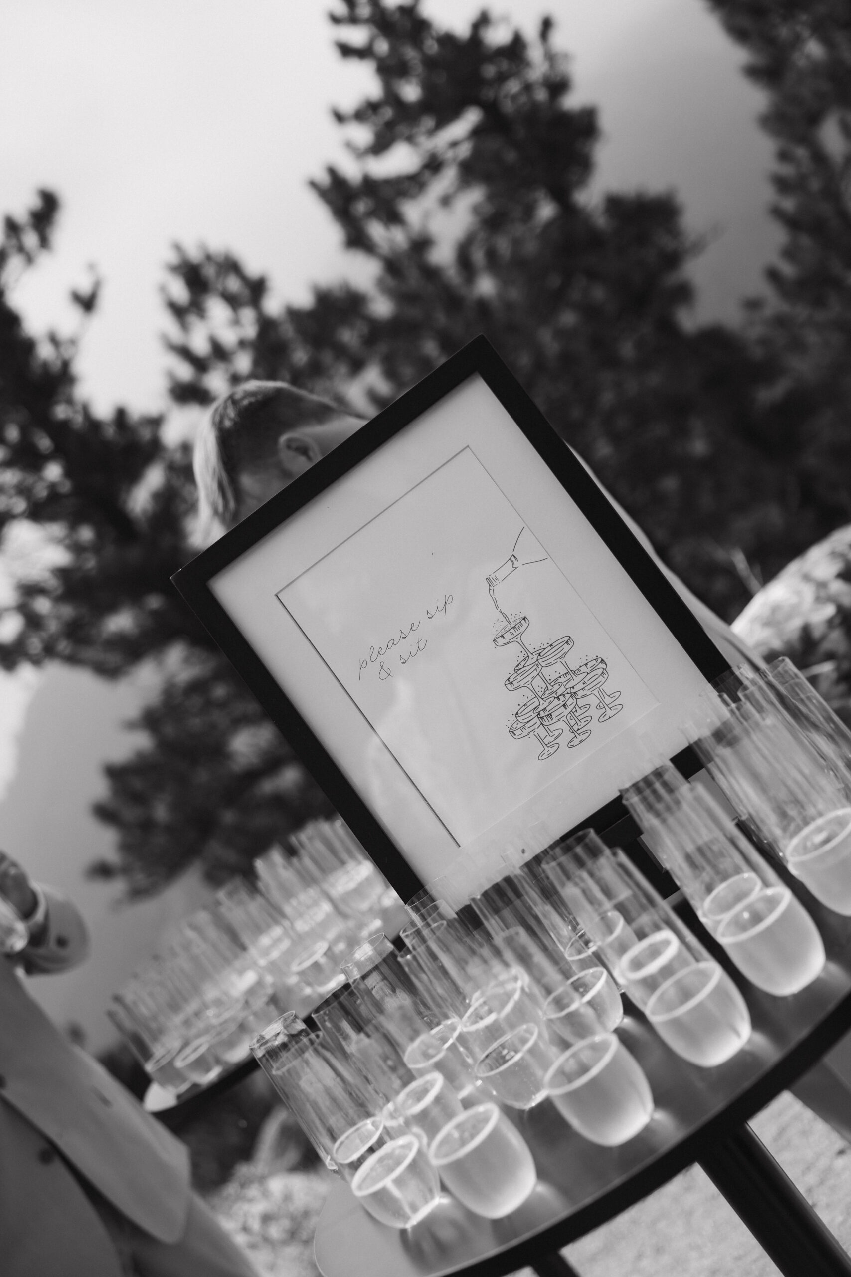 Boulder Colorado wedding champagne sign and flutes