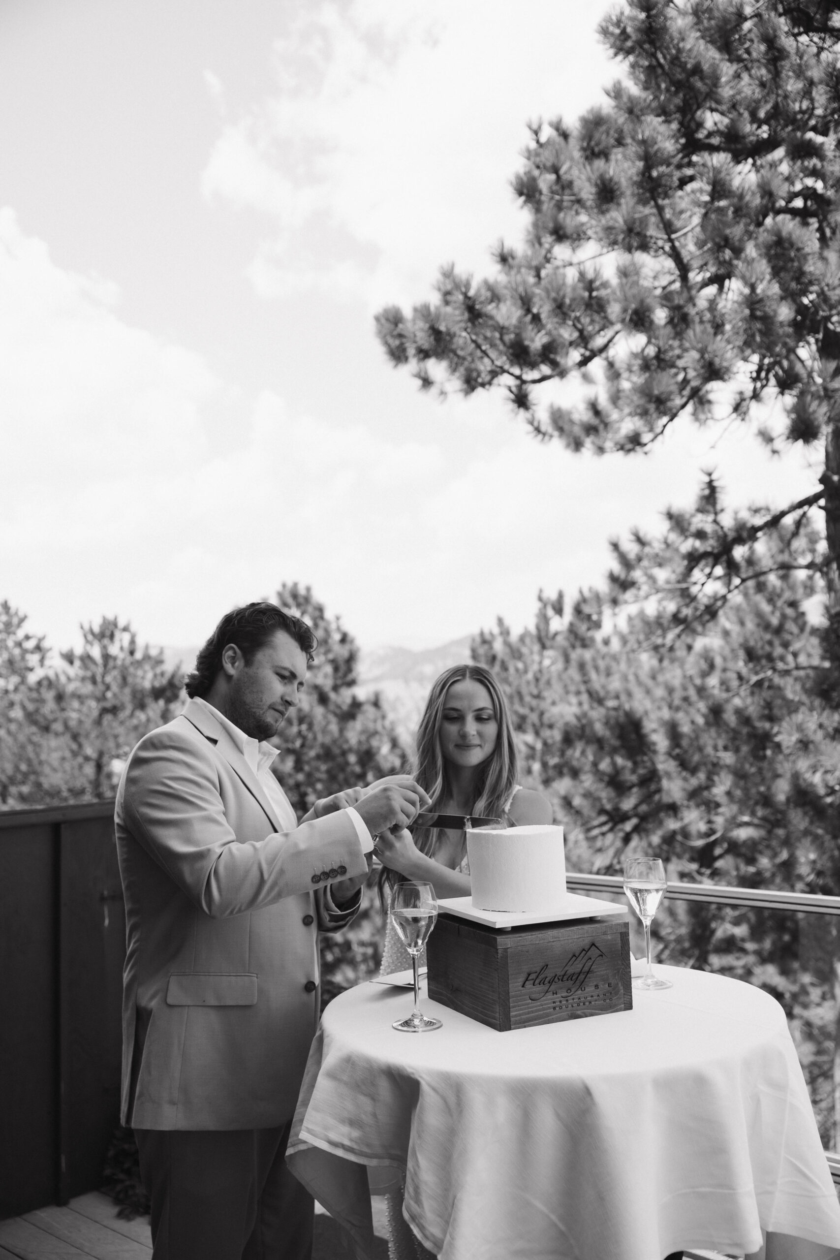 bride and groom cutting the cake 