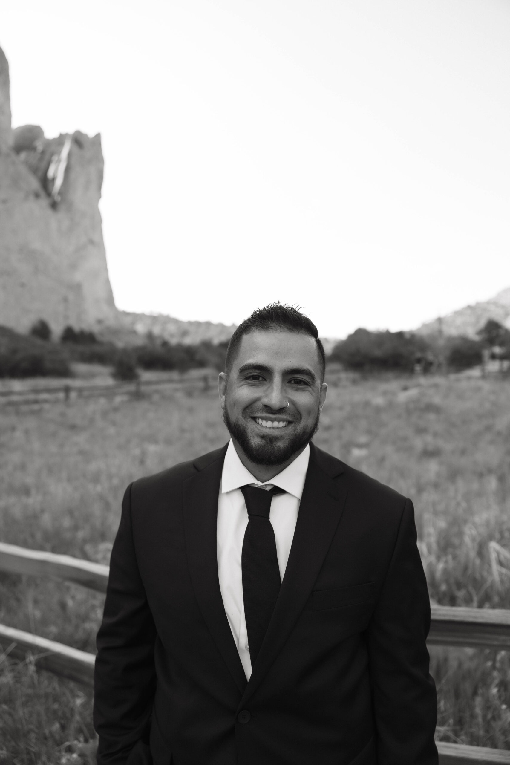 groom portraits at wedding at garden of the gods