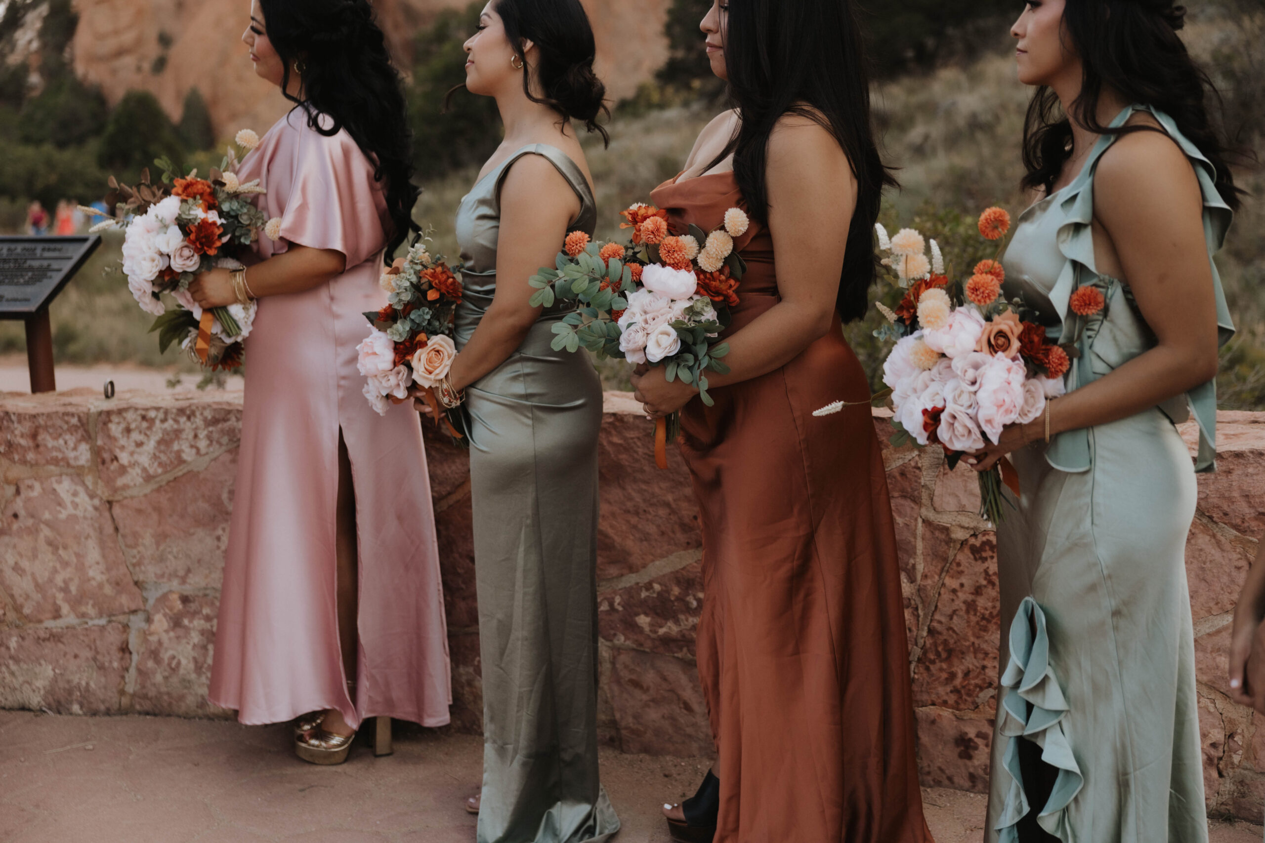 colorful fall mismatched bridesmaids dresses