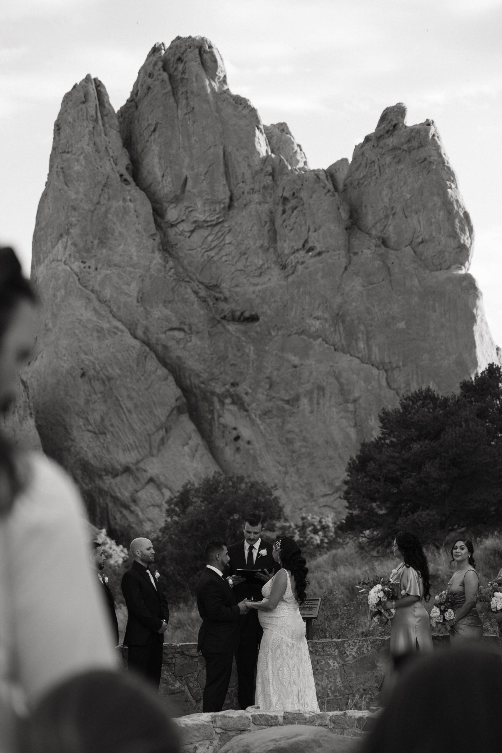 bride and groom at the altar during wedding at garden of the gods