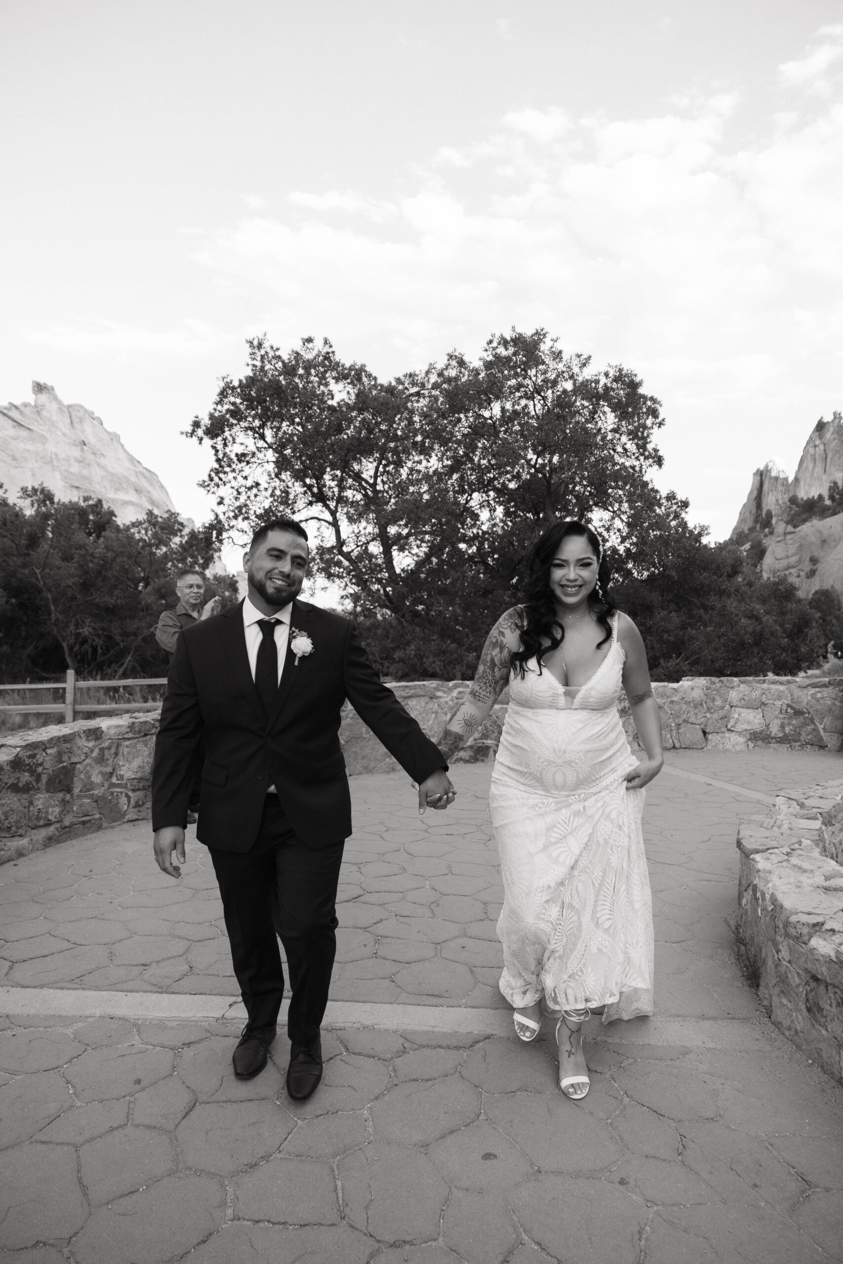 bride and groom walking together after the ceremony 