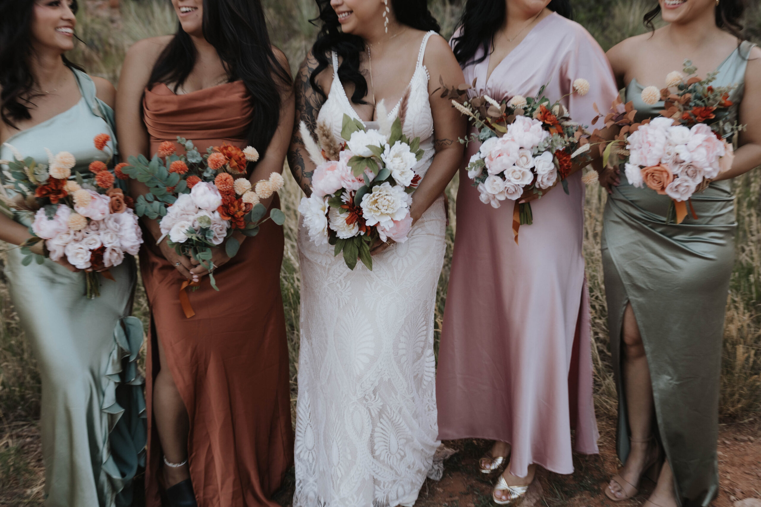 close up of bride and bridesmaids flowers for wedding at garden of the gods