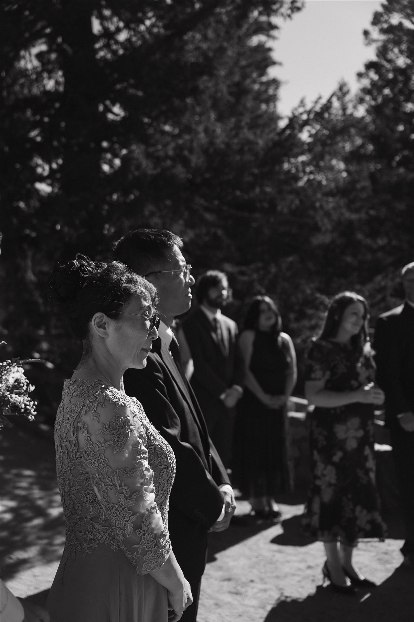 bride's parents watching Sapphire Point Elopement ceremony 