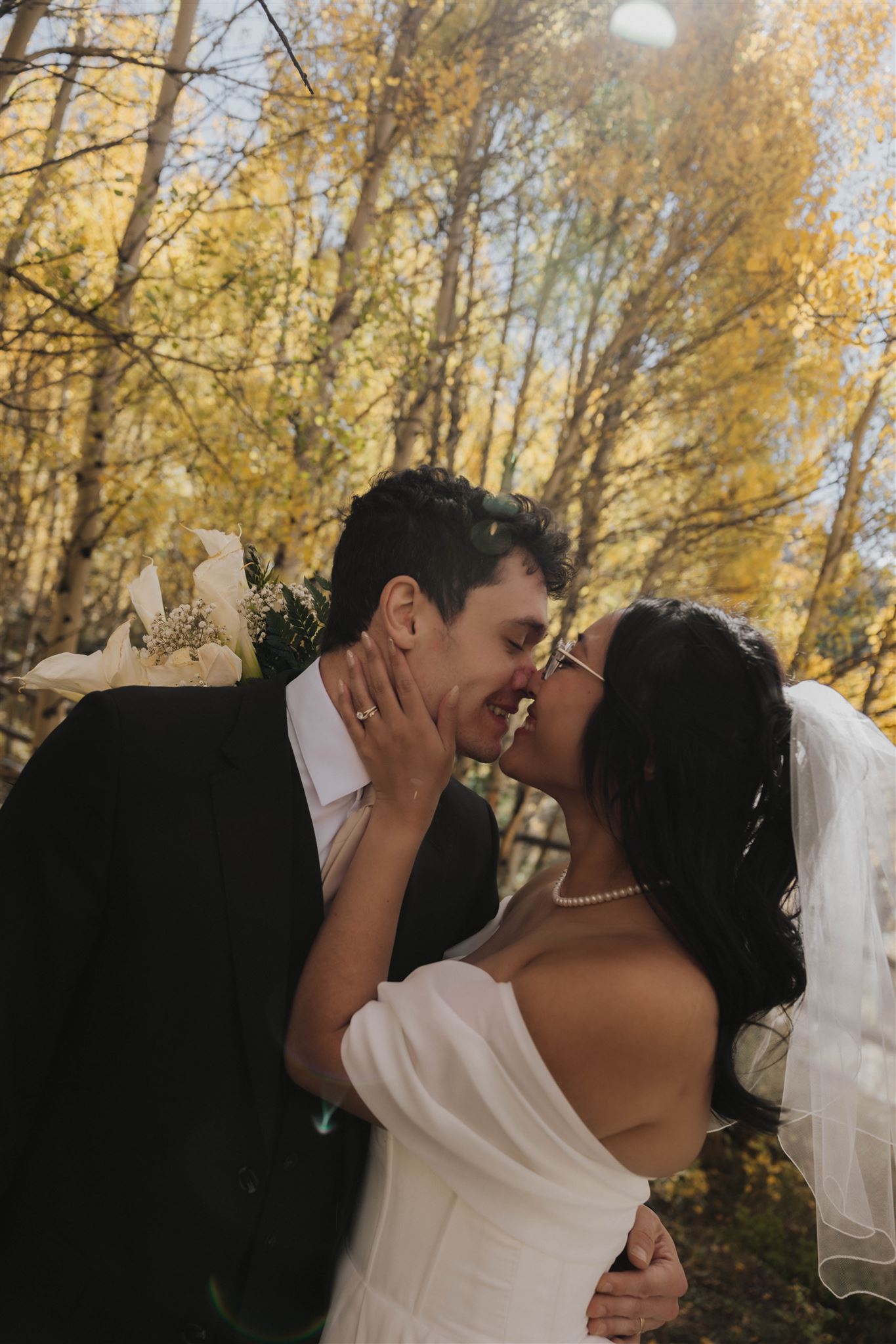 bride and groom portraits in the woods