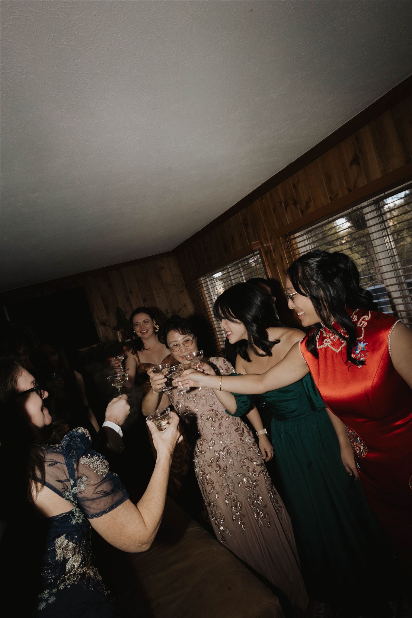 bride and her family toasting 