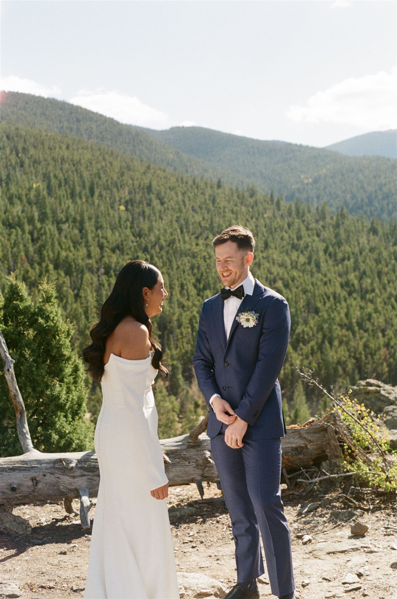 bride and groom on film