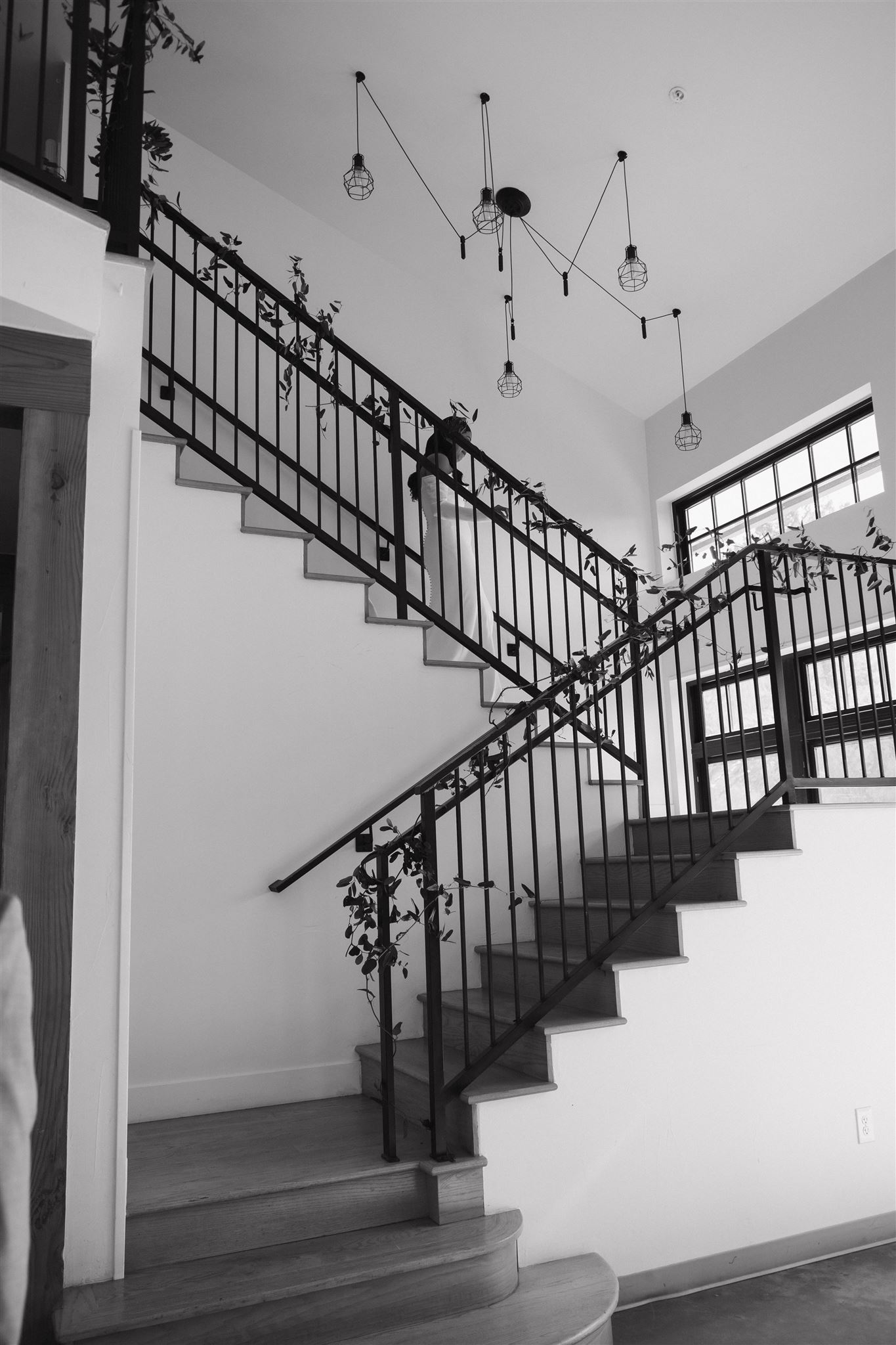 bride walking down the staircase 