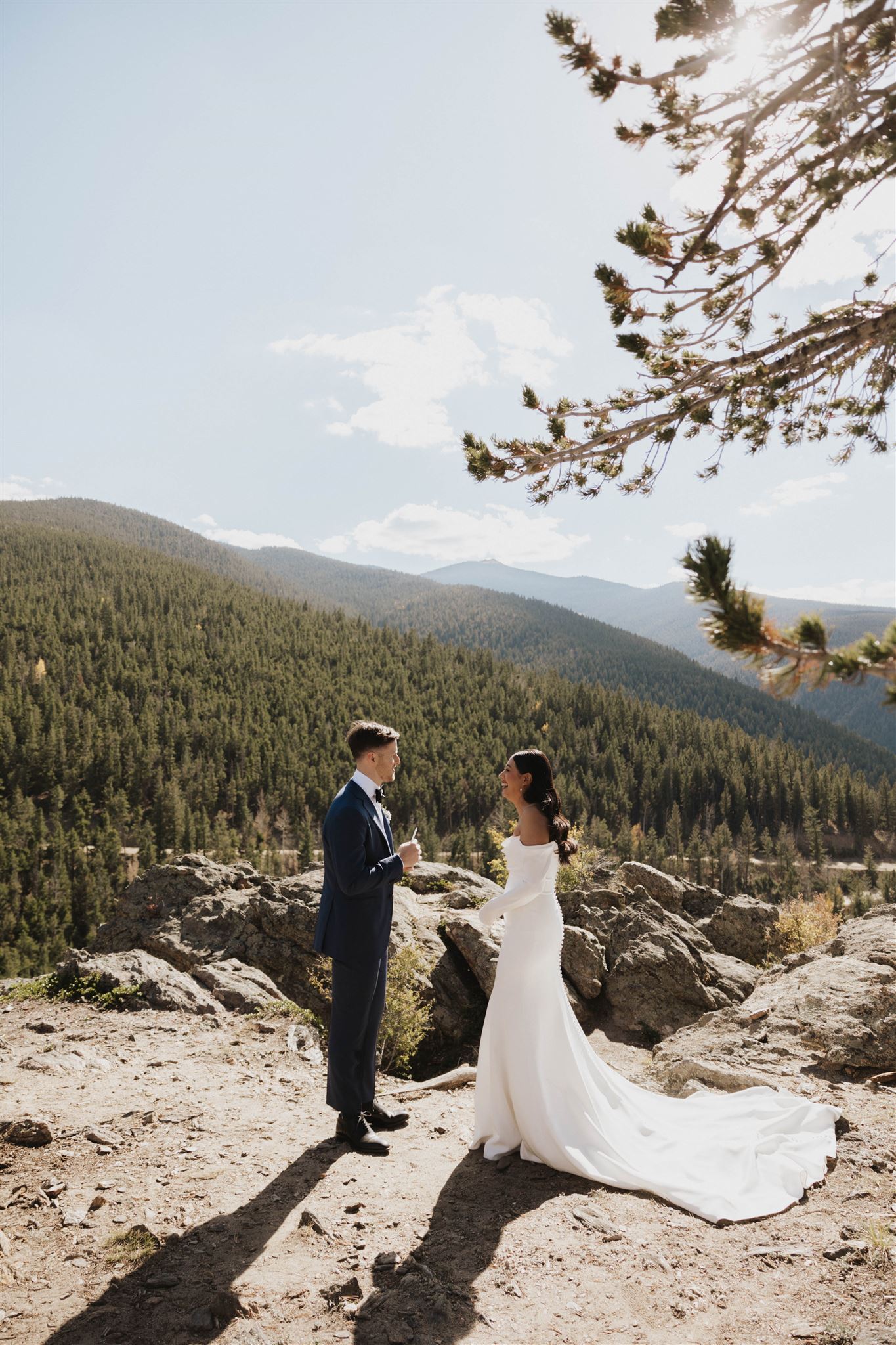 bride and groom reading their private vows 