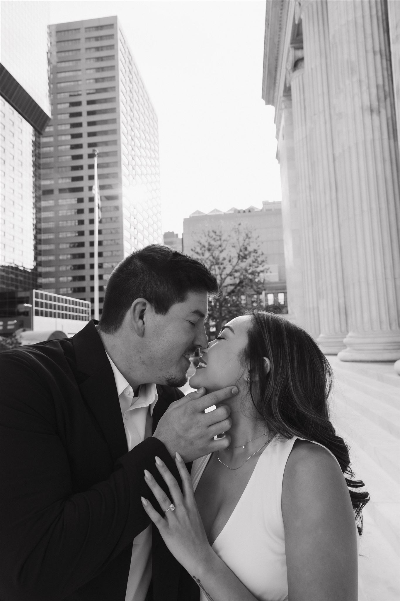 a man and woman about to kiss during their Denver Engagement Photos