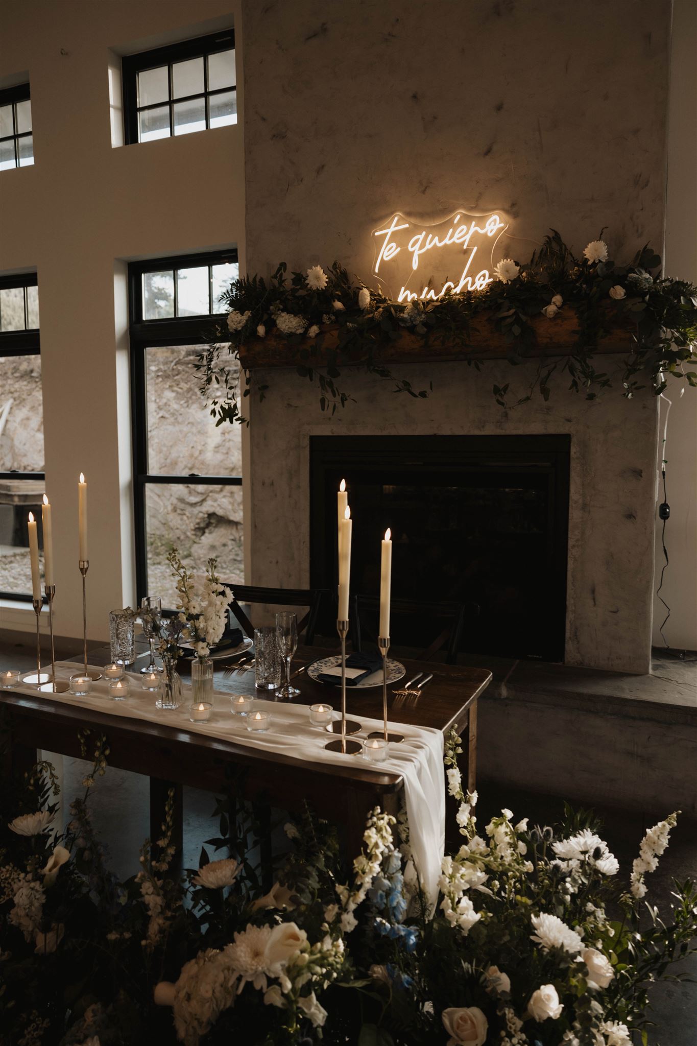 Luxury Micro Wedding reception head table and florals 