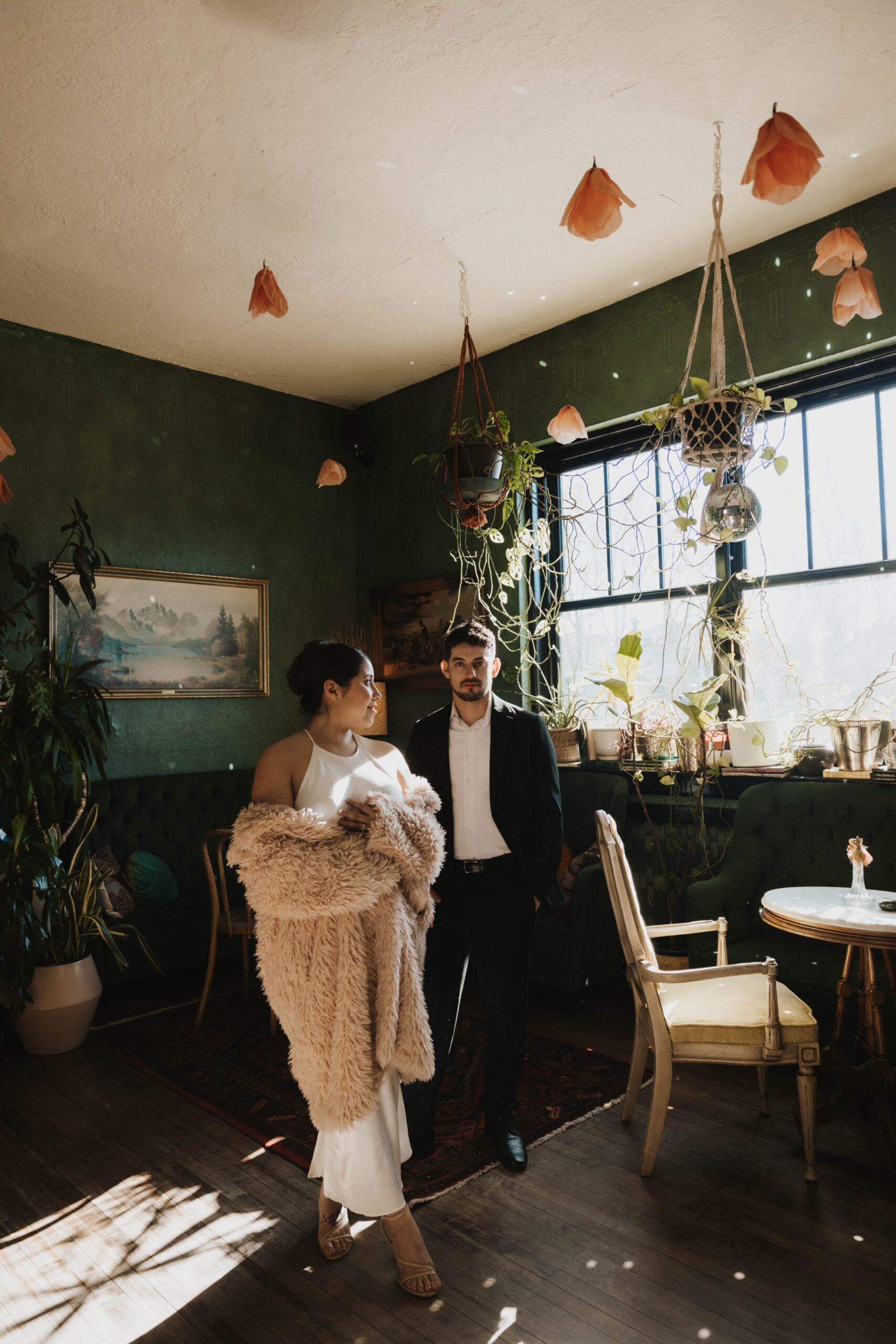 editorial engagement photo at a bar in Colorado 