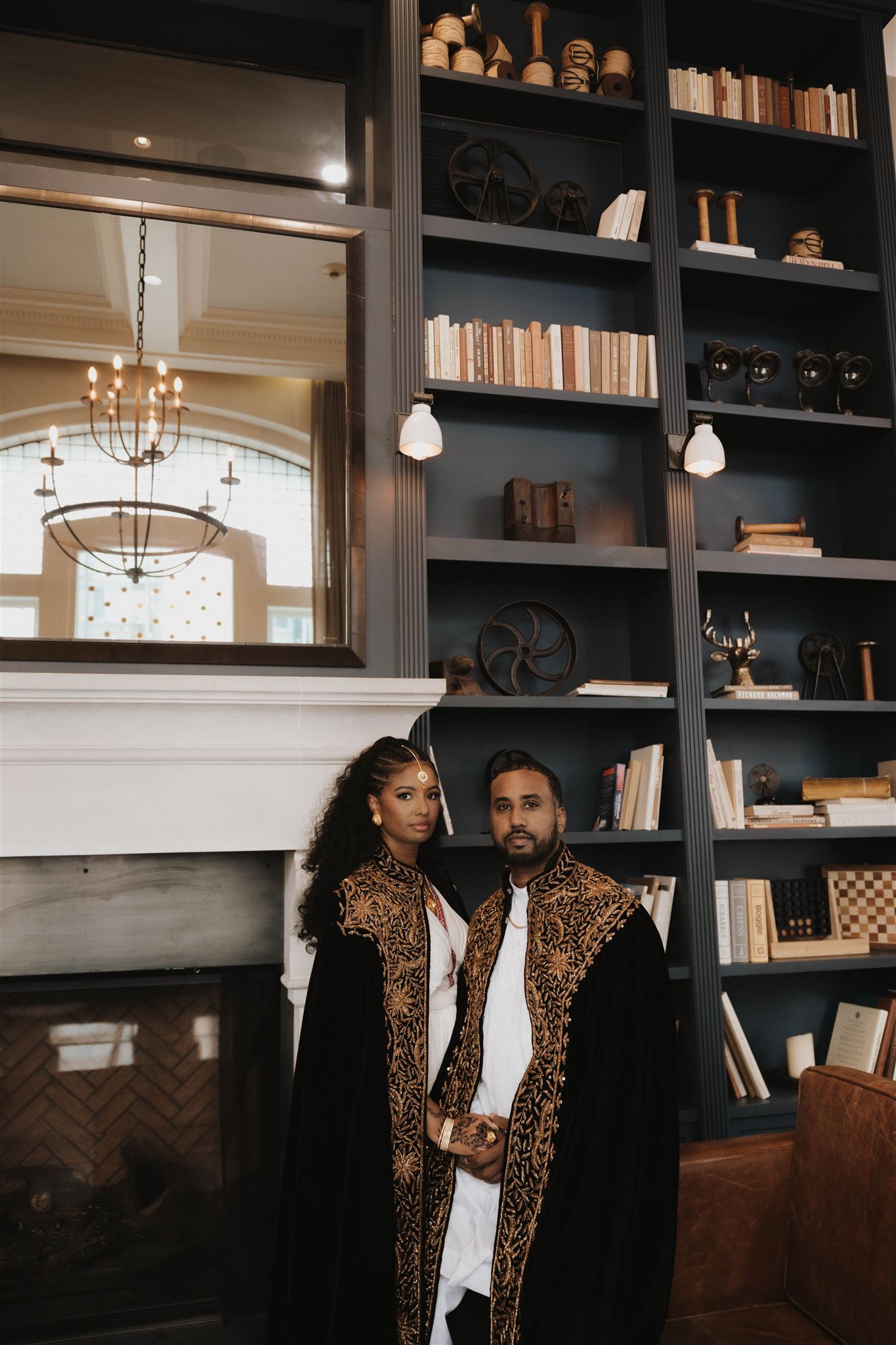 luxury engagement photography in a sophisticated library